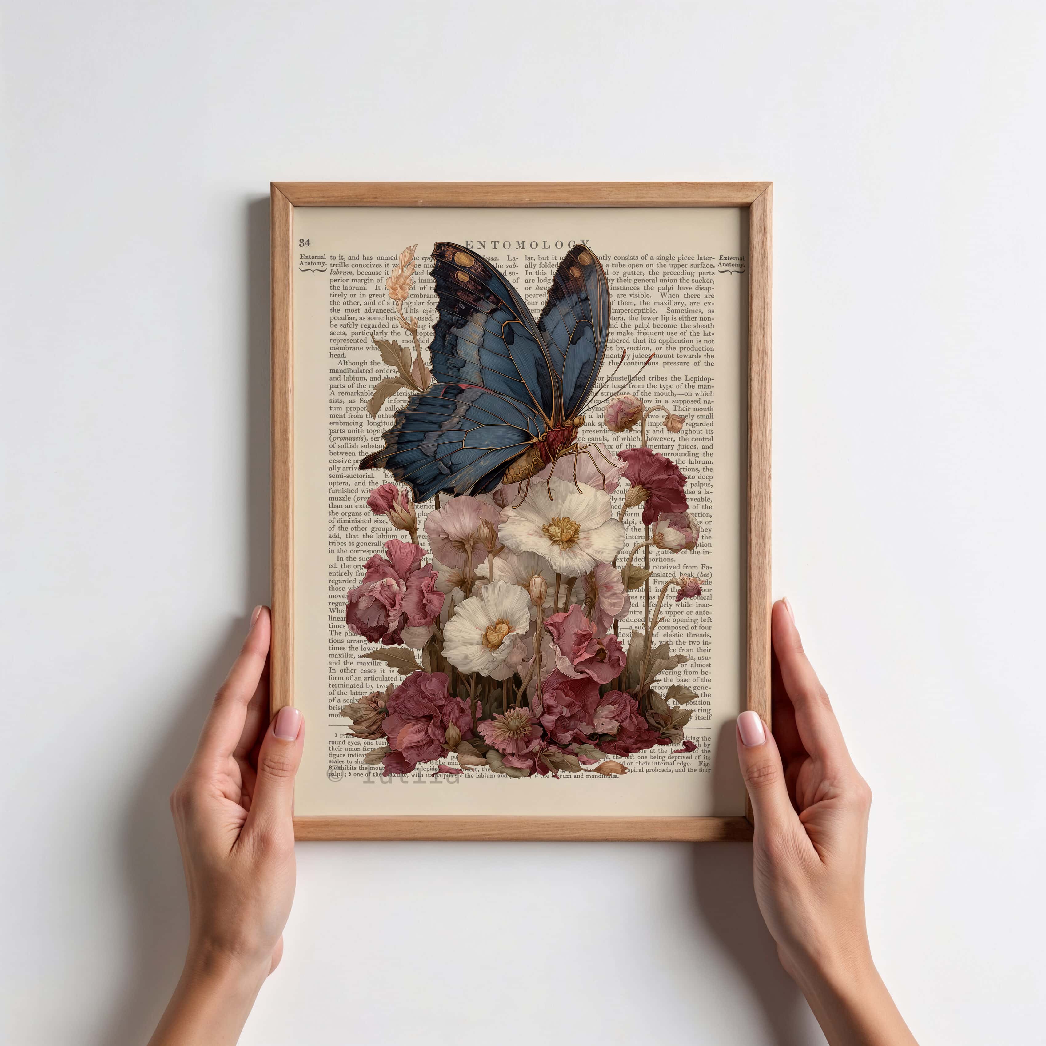 Romantic Butterfly Poster, Vintage Gothic Blue Moth on Flowers Wall Art - photo #2
