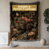 Fall Pumpkin Woven Blanket, Dark Cottagecore Throw with Rustic Wheelbarrow, Autumn Leaves & Lantern, Vintage Harvest Tapestry Throw
