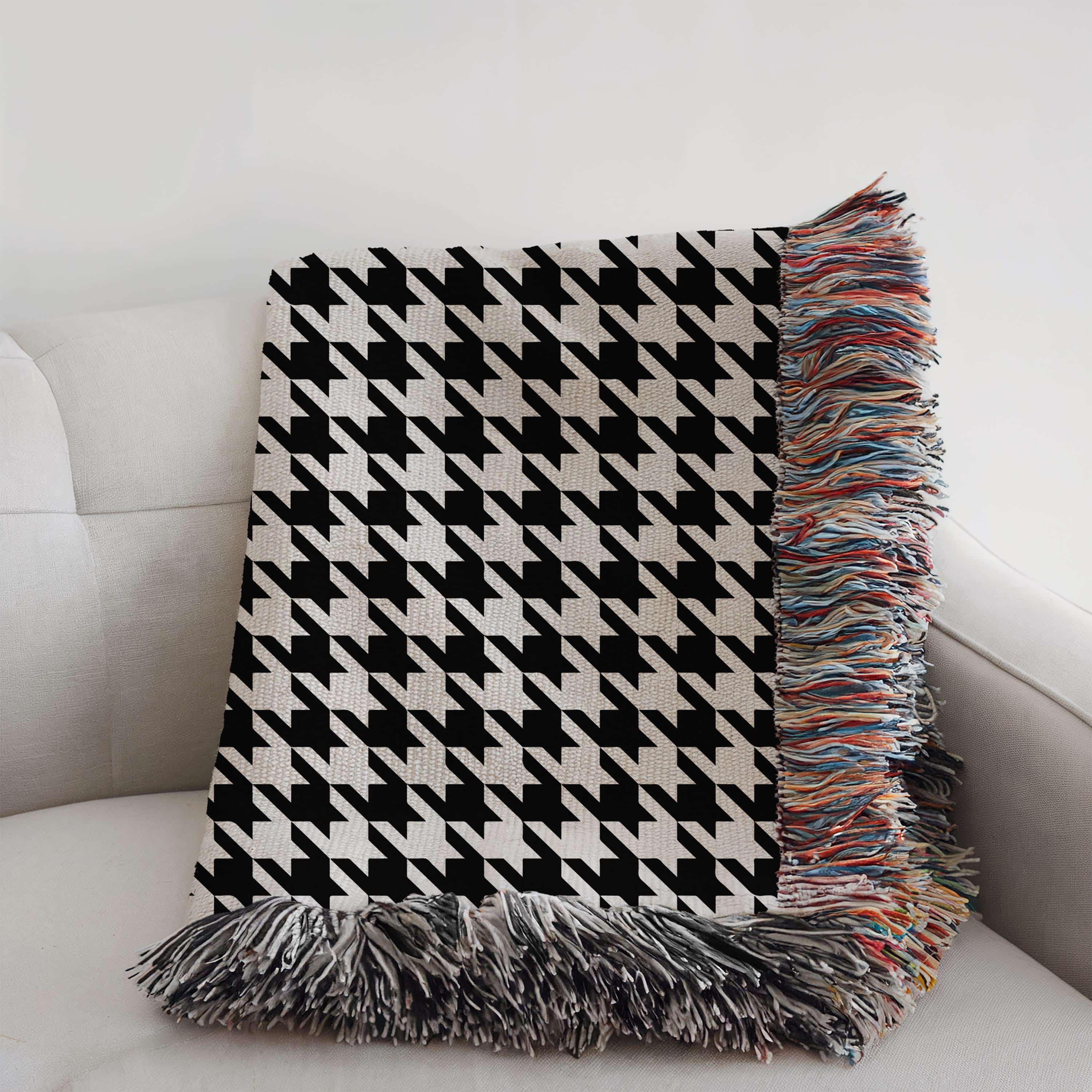 Black and Cream Houndstooth 100% Cotton Blanket, Contemporary Jacquard Woven Throw for Minimalist or Maximalist Interiors - photo #4