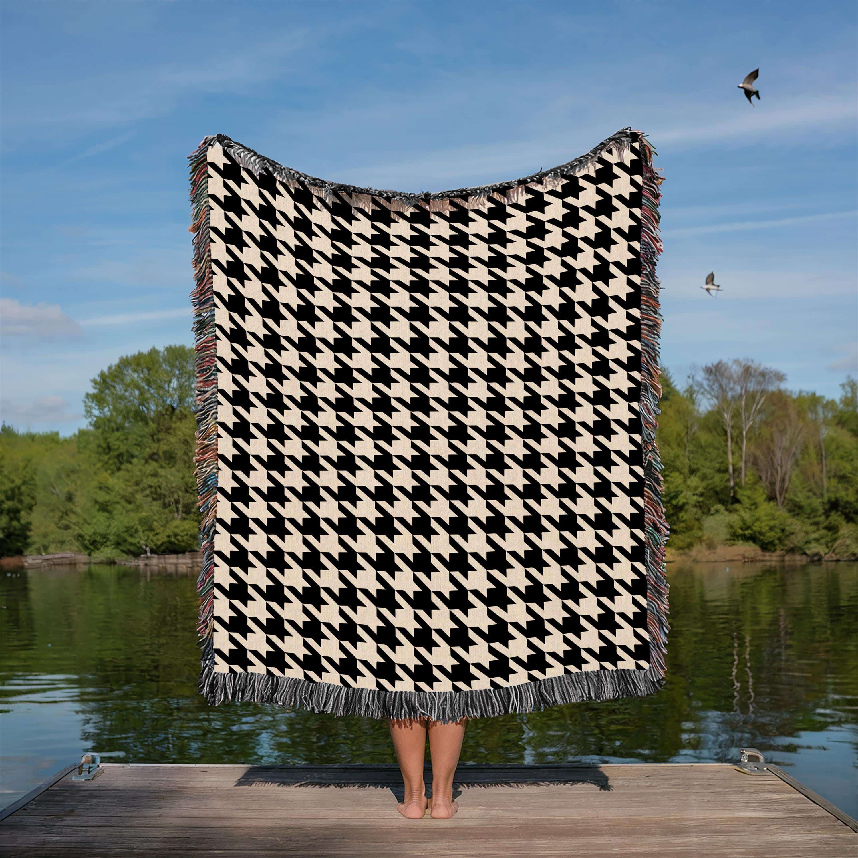 Black and Cream Houndstooth 100% Cotton Blanket, Contemporary Jacquard Woven Throw for Minimalist or Maximalist Interiors - photo #6