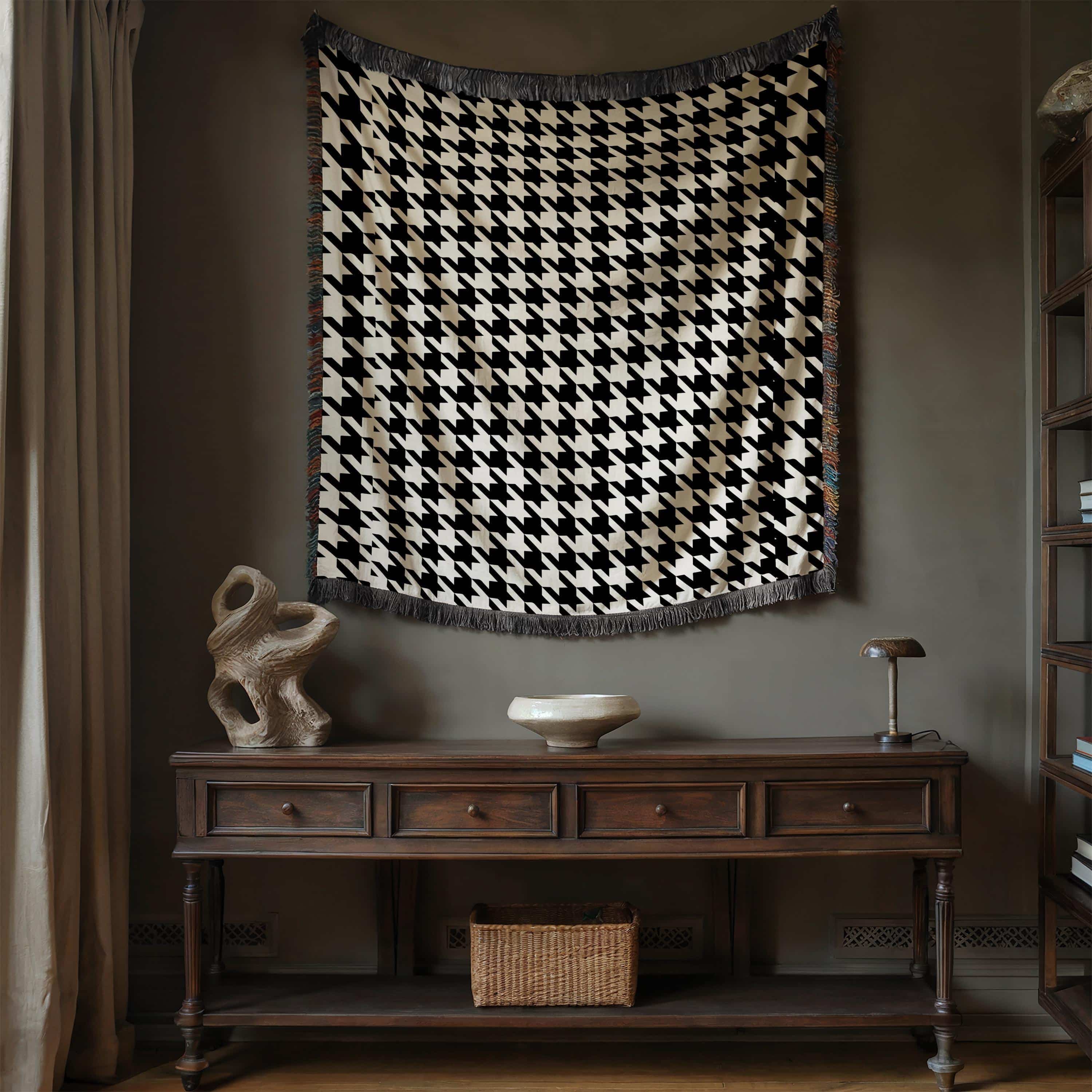 Black and Cream Houndstooth 100% Cotton Blanket, Contemporary Jacquard Woven Throw for Minimalist or Maximalist Interiors - photo #5