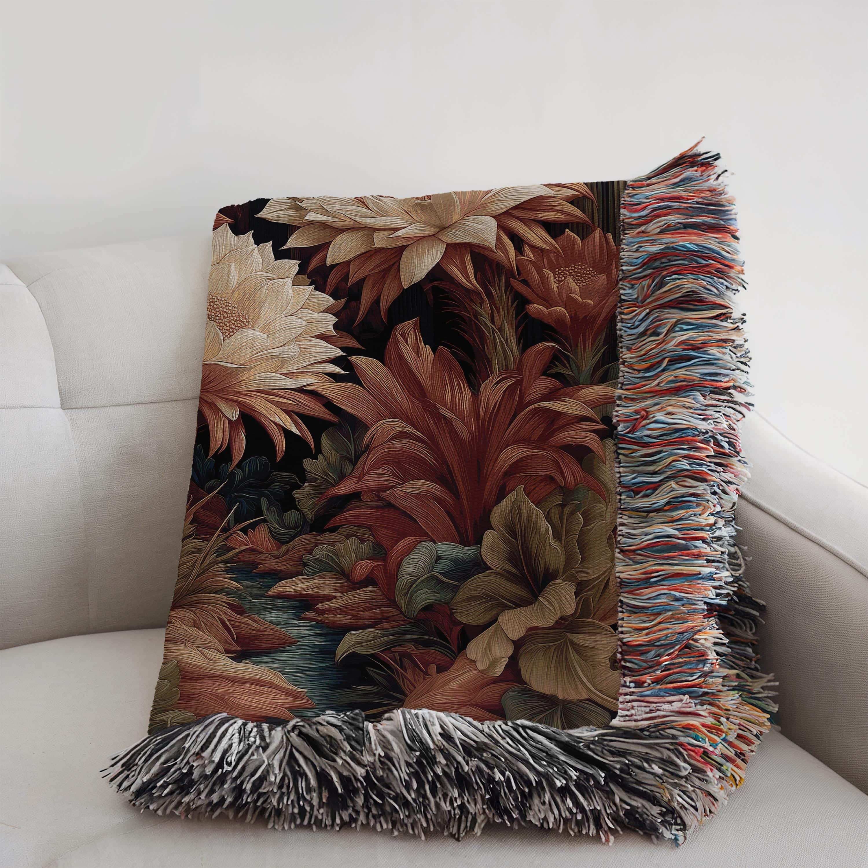 Southwestern Night Bloom Cactus Jacquard Blanket, Desert Flower Woven Throw Tapestry - photo #4