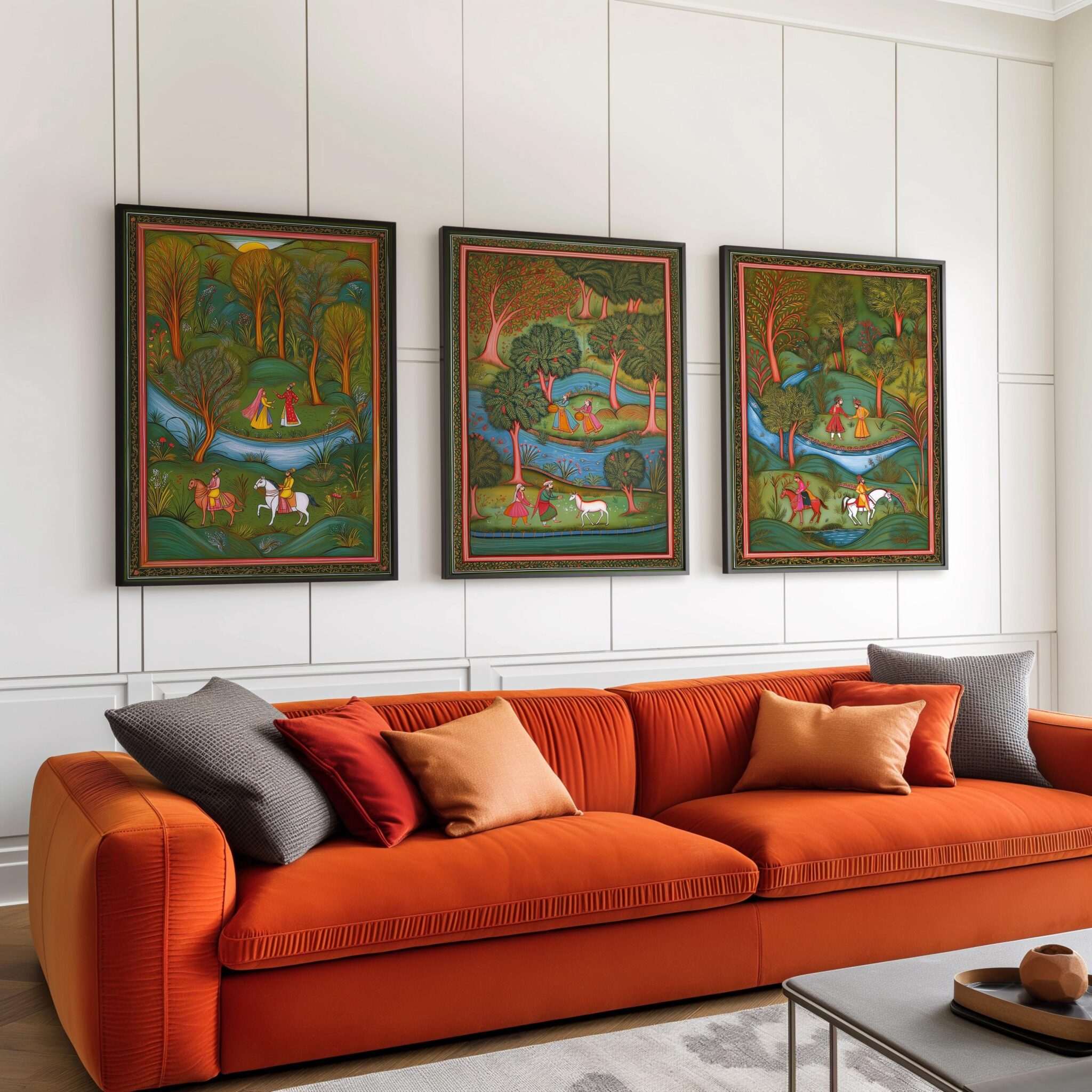 Indian Mughal Miniature Triptych, Traditional Folk Art Set of 3 Prints, India Heritage Artwork for Home Decor - photo #5