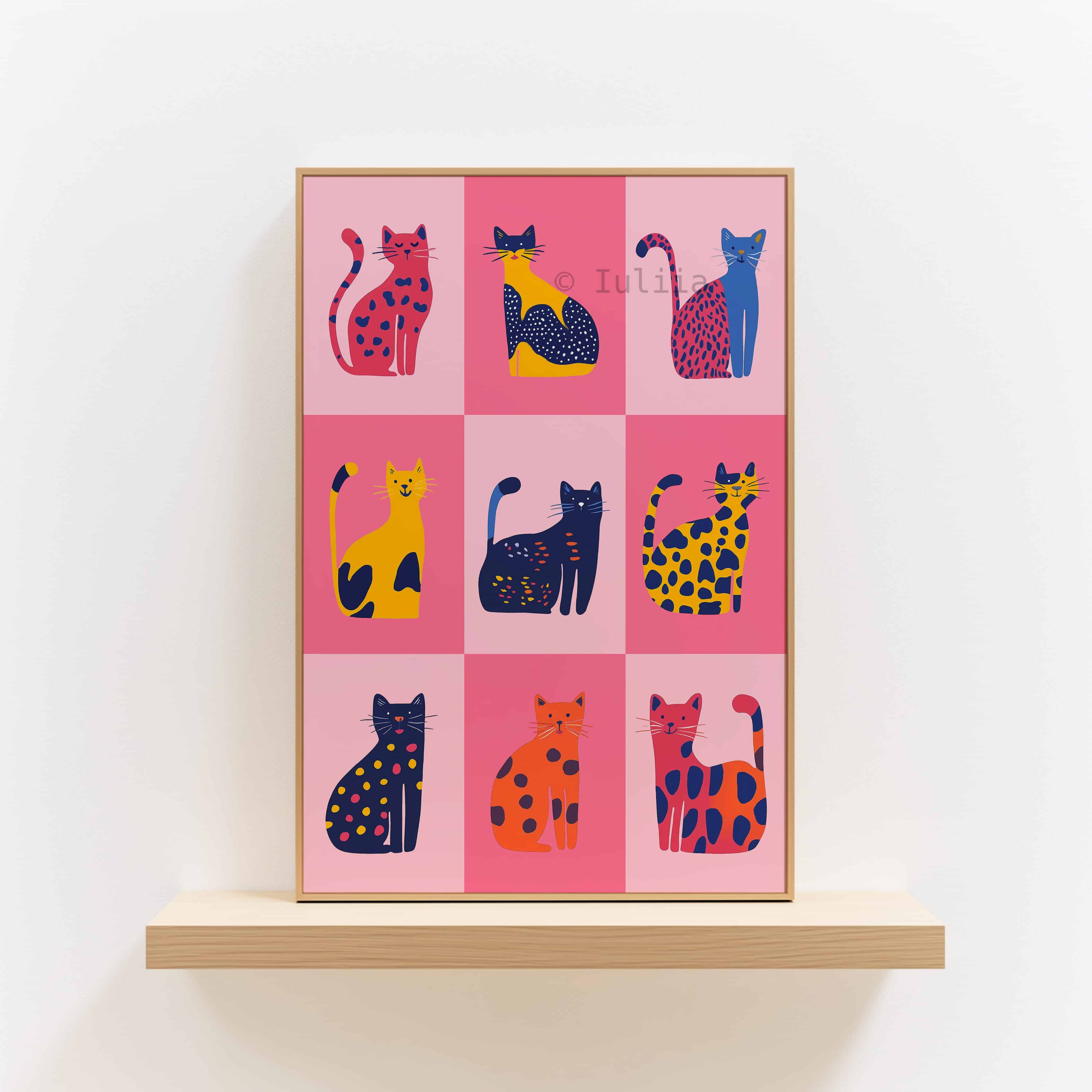 Nine Lives Cat Wall Art Print – Colorful Dopamine Decor in Pink & Yellow – Playful Modern Cat Poster for Fun, Eclectic or Kids Room Interiors - photo #2