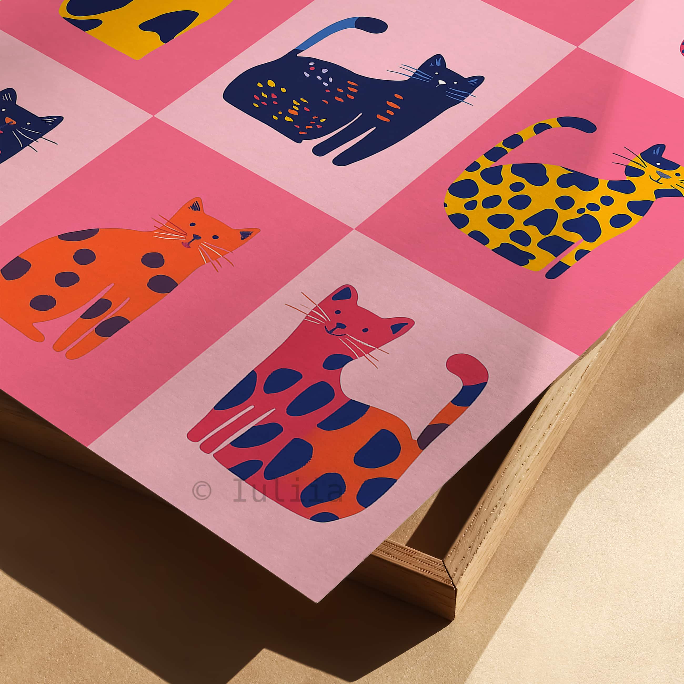 Nine Lives Cat Wall Art Print – Colorful Dopamine Decor in Pink & Yellow – Playful Modern Cat Poster for Fun, Eclectic or Kids Room Interiors - photo #1