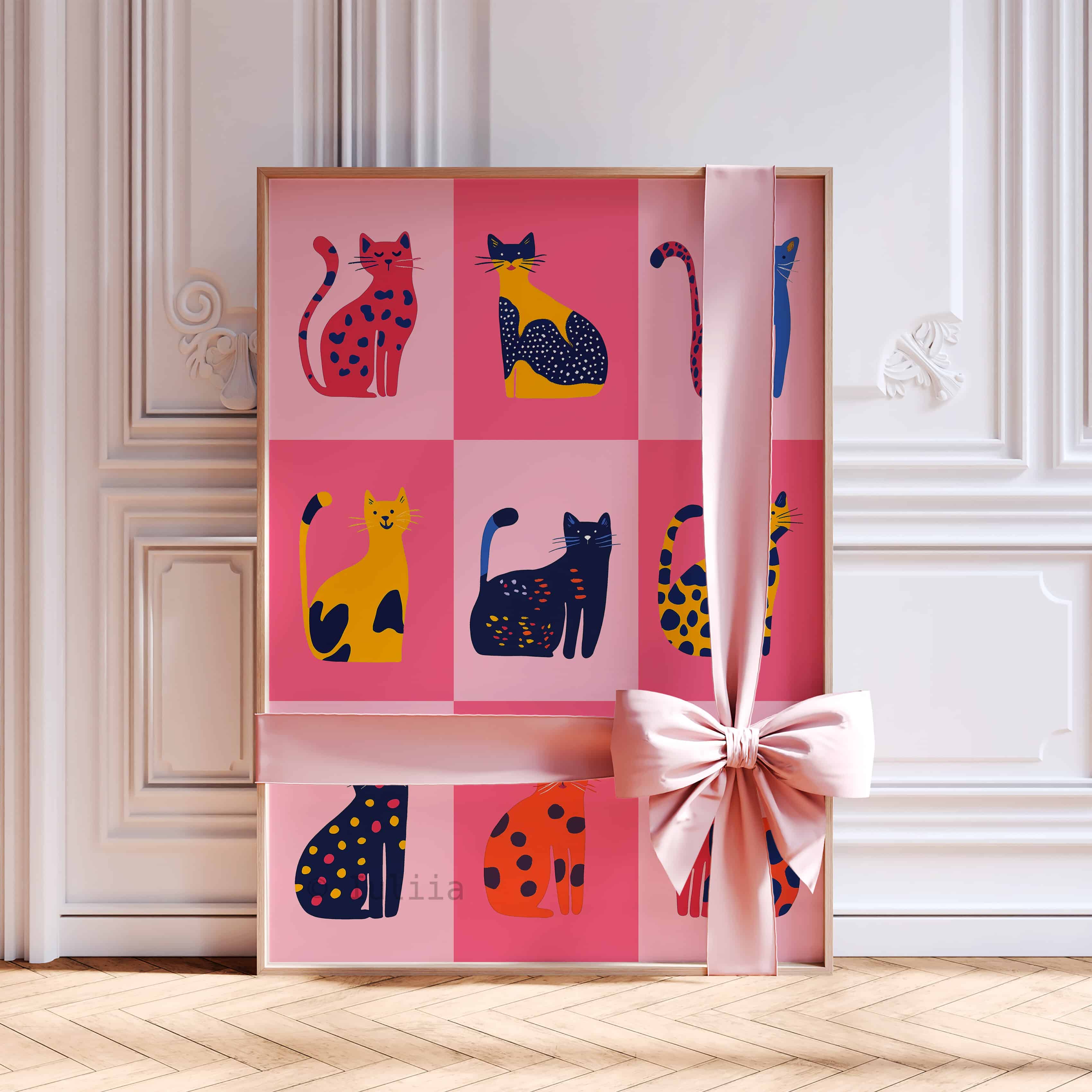 Nine Lives Cat Wall Art Print – Colorful Dopamine Decor in Pink & Yellow – Playful Modern Cat Poster for Fun, Eclectic or Kids Room Interiors - photo #12
