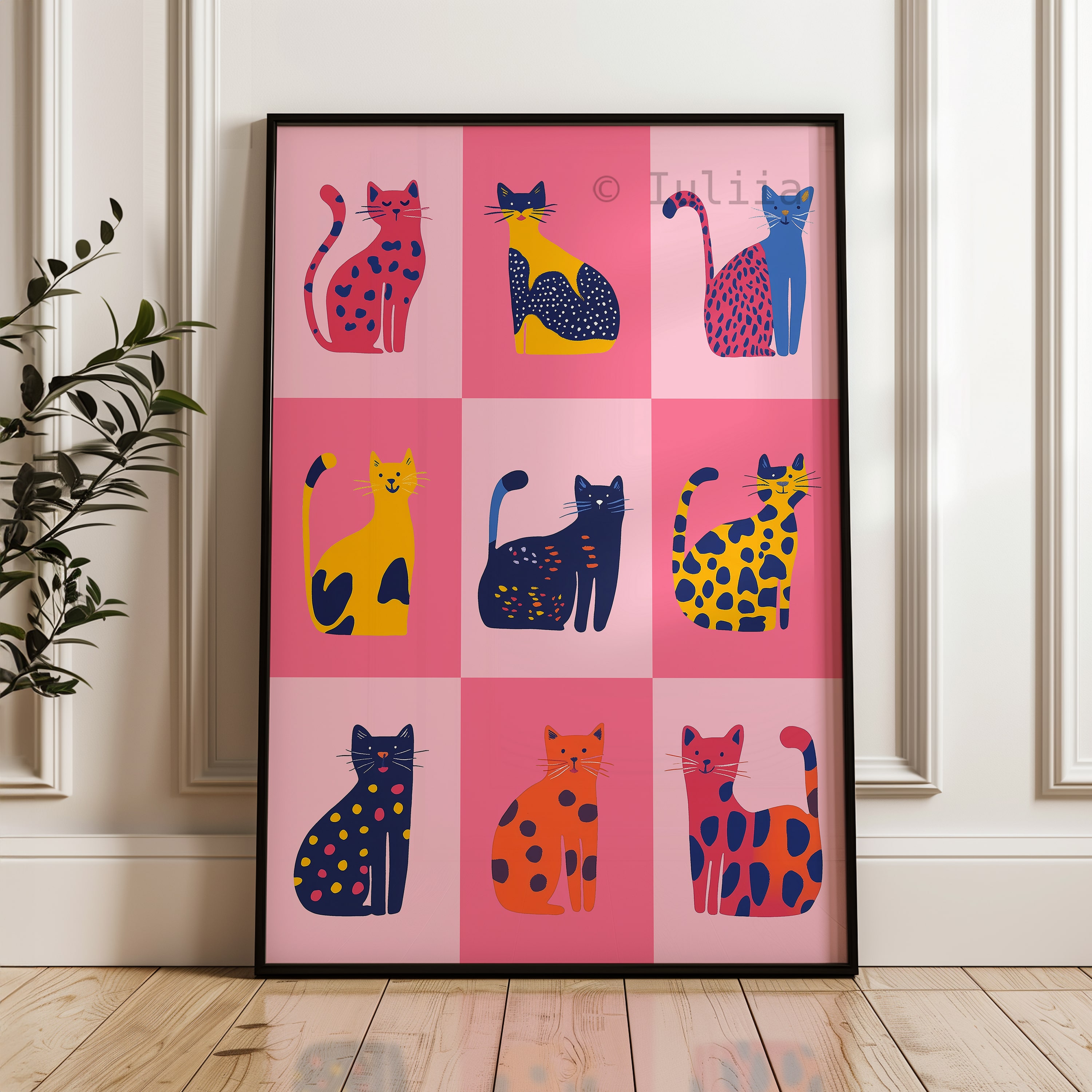 Nine Lives Cat Wall Art Print – Colorful Dopamine Decor in Pink & Yellow – Playful Modern Cat Poster for Fun, Eclectic or Kids Room Interiors - photo #9