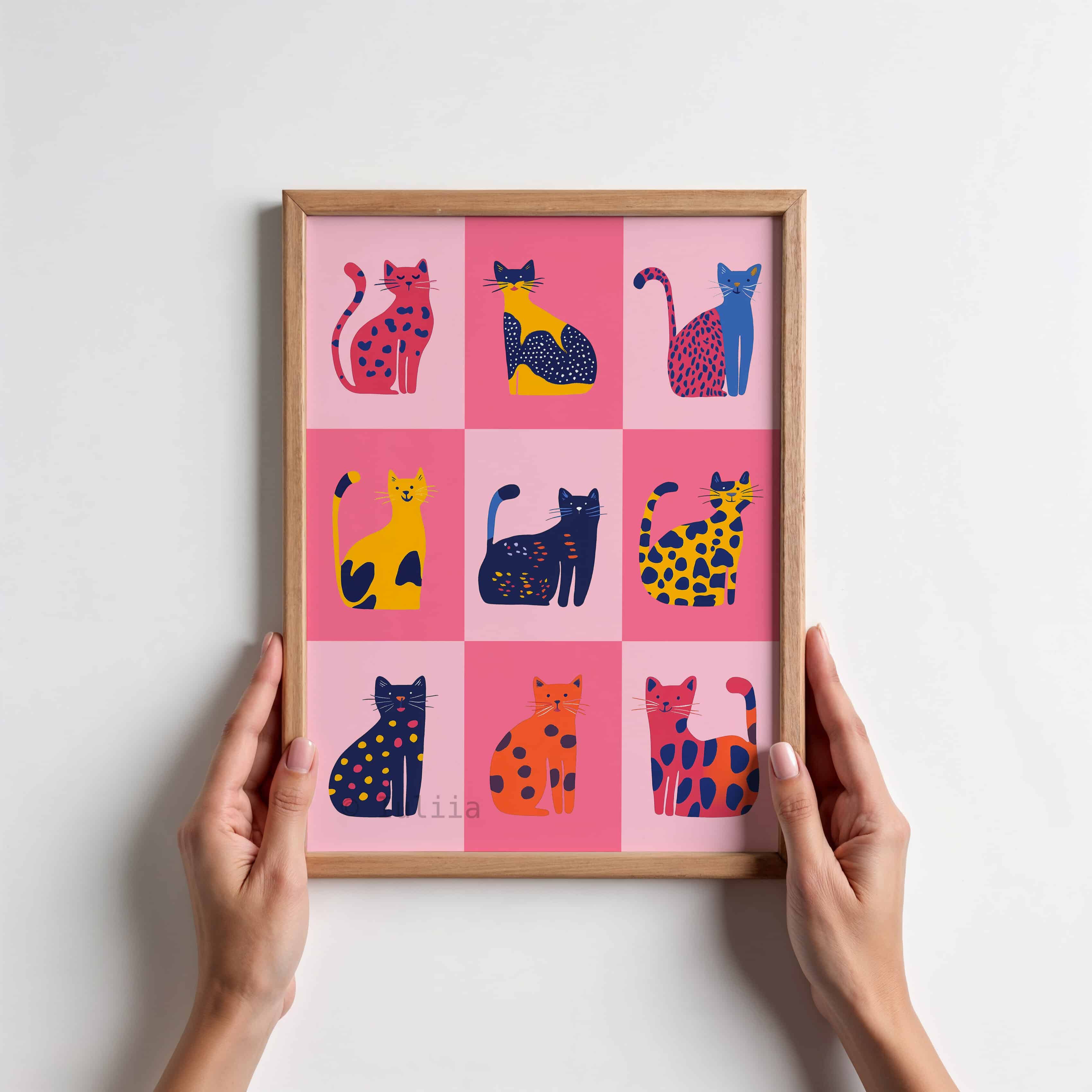 Nine Lives Cat Wall Art Print – Colorful Dopamine Decor in Pink & Yellow – Playful Modern Cat Poster for Fun, Eclectic or Kids Room Interiors - photo #6