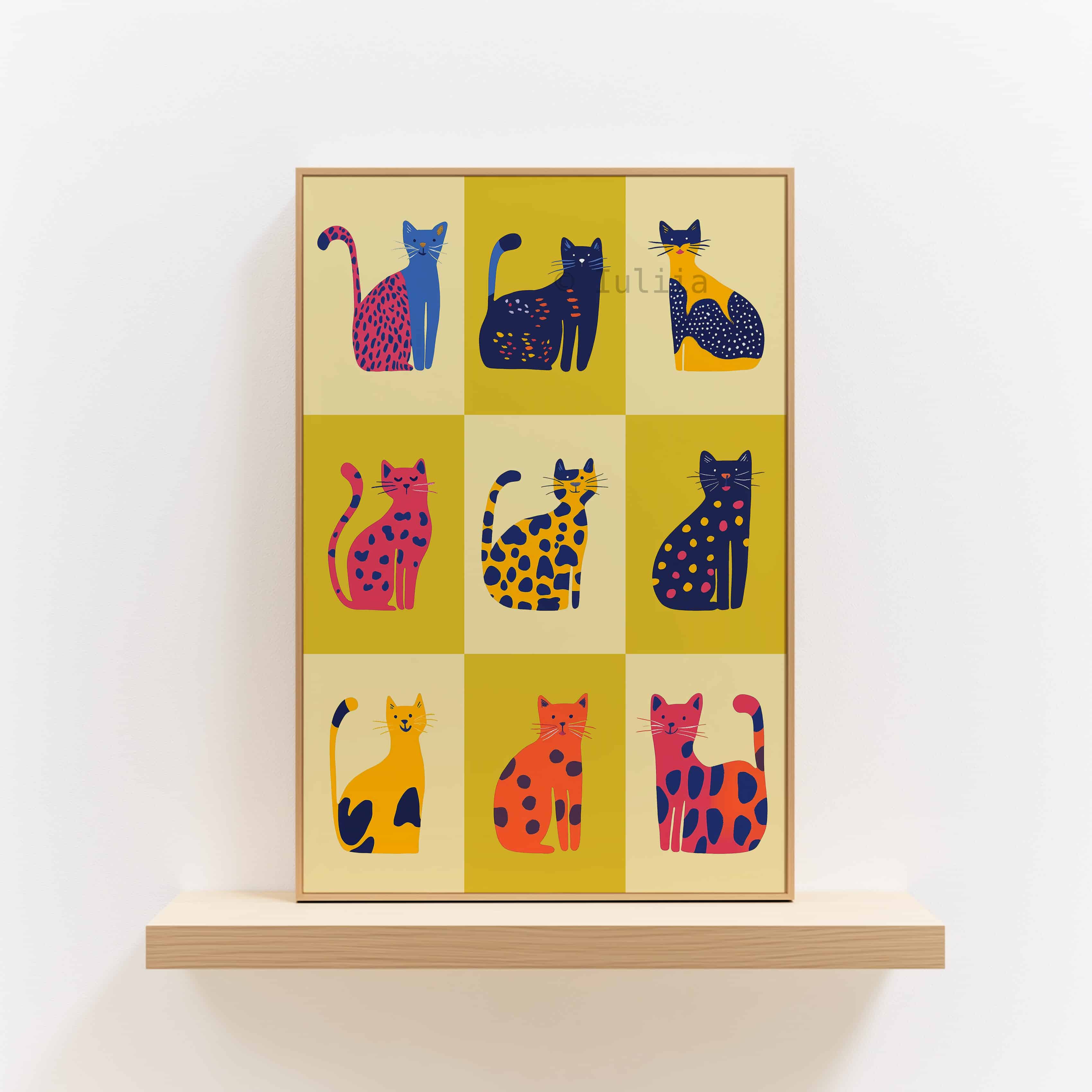 Nine Lives Cat Poster – Bold Yellow and Pink Dopamine Wall Art – Playful Animal Print for Maximalist and Modern Eclectic Homes - photo #2