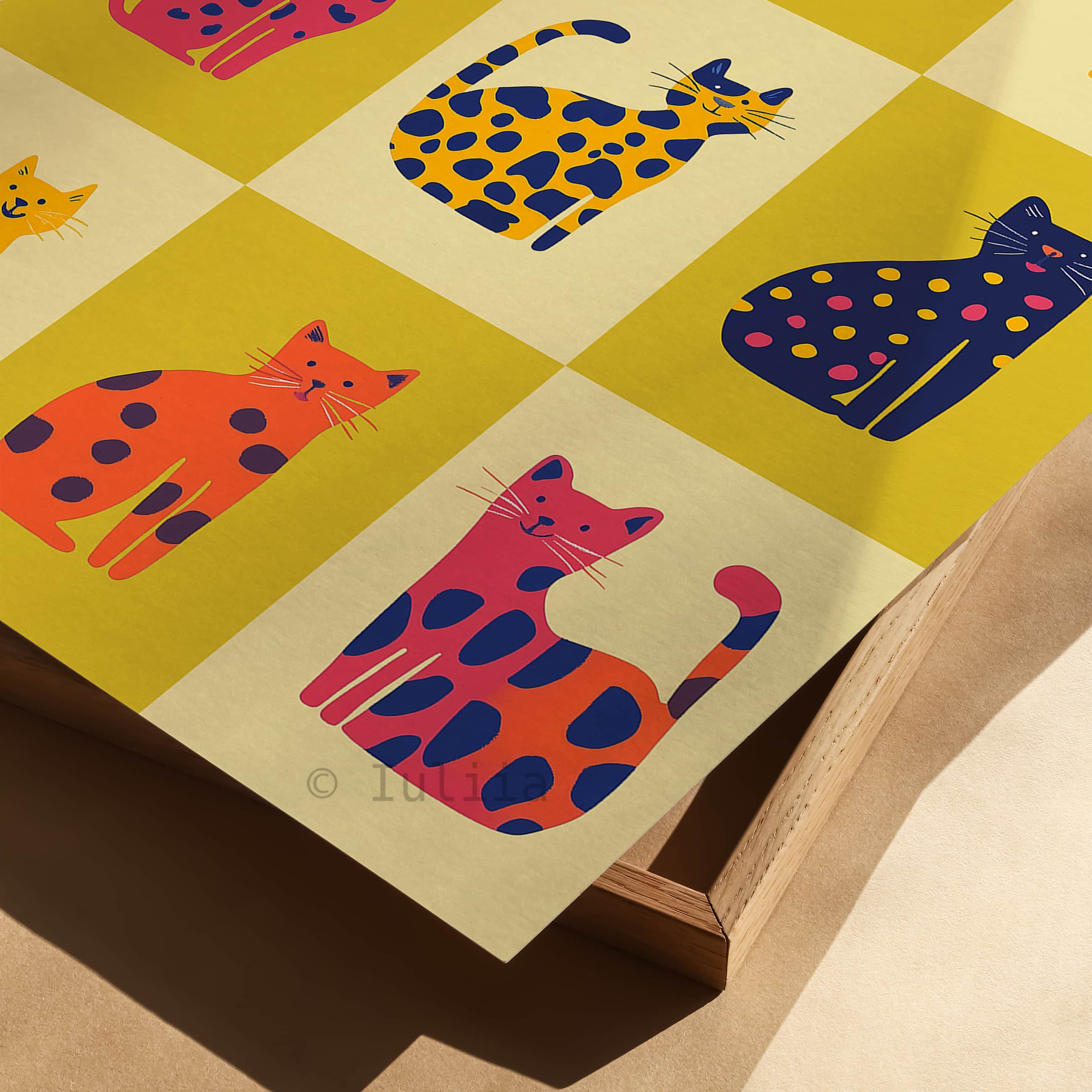 Nine Lives Cat Poster – Bold Yellow and Pink Dopamine Wall Art – Playful Animal Print for Maximalist and Modern Eclectic Homes - photo #1