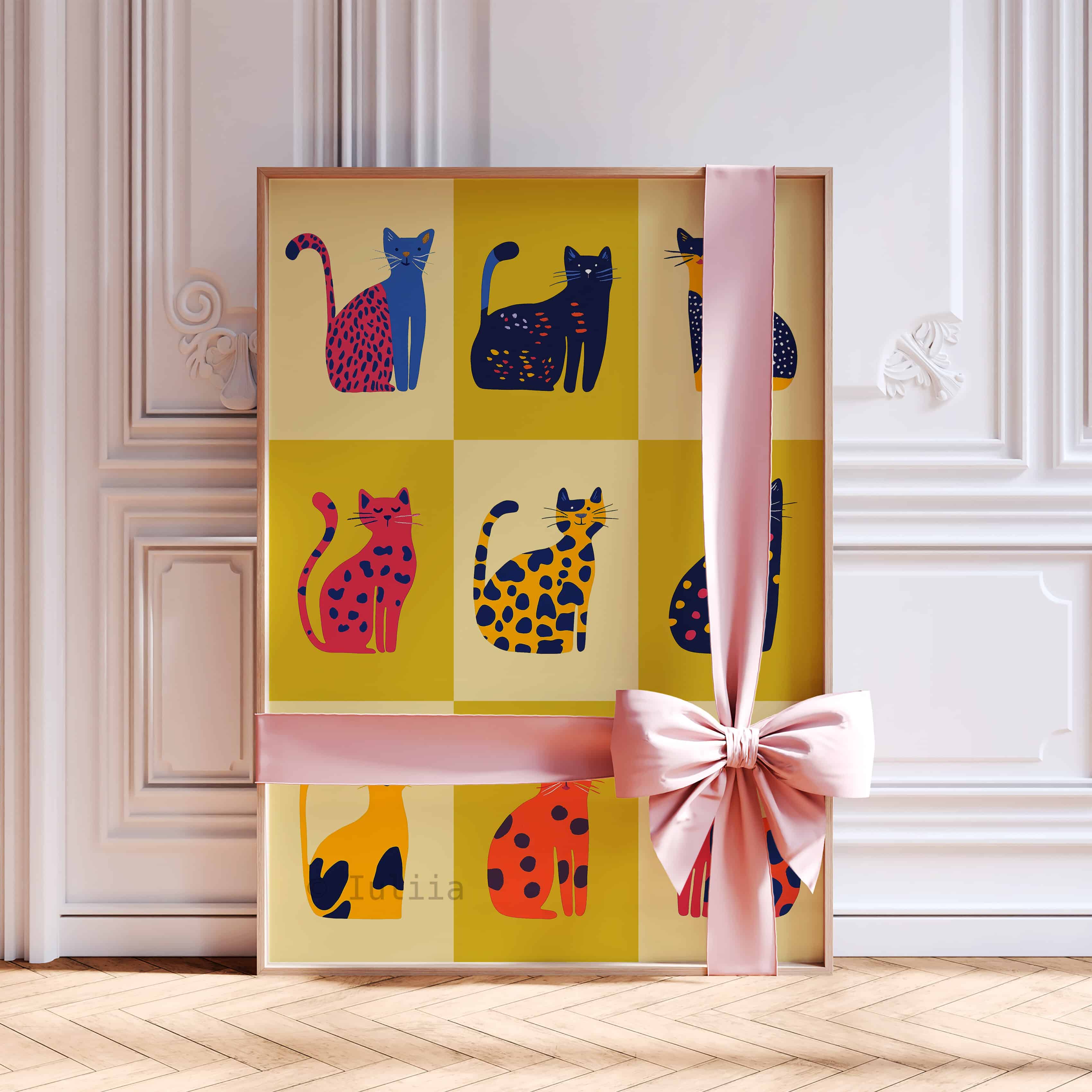 Nine Lives Cat Poster – Bold Yellow and Pink Dopamine Wall Art – Playful Animal Print for Maximalist and Modern Eclectic Homes - photo #9