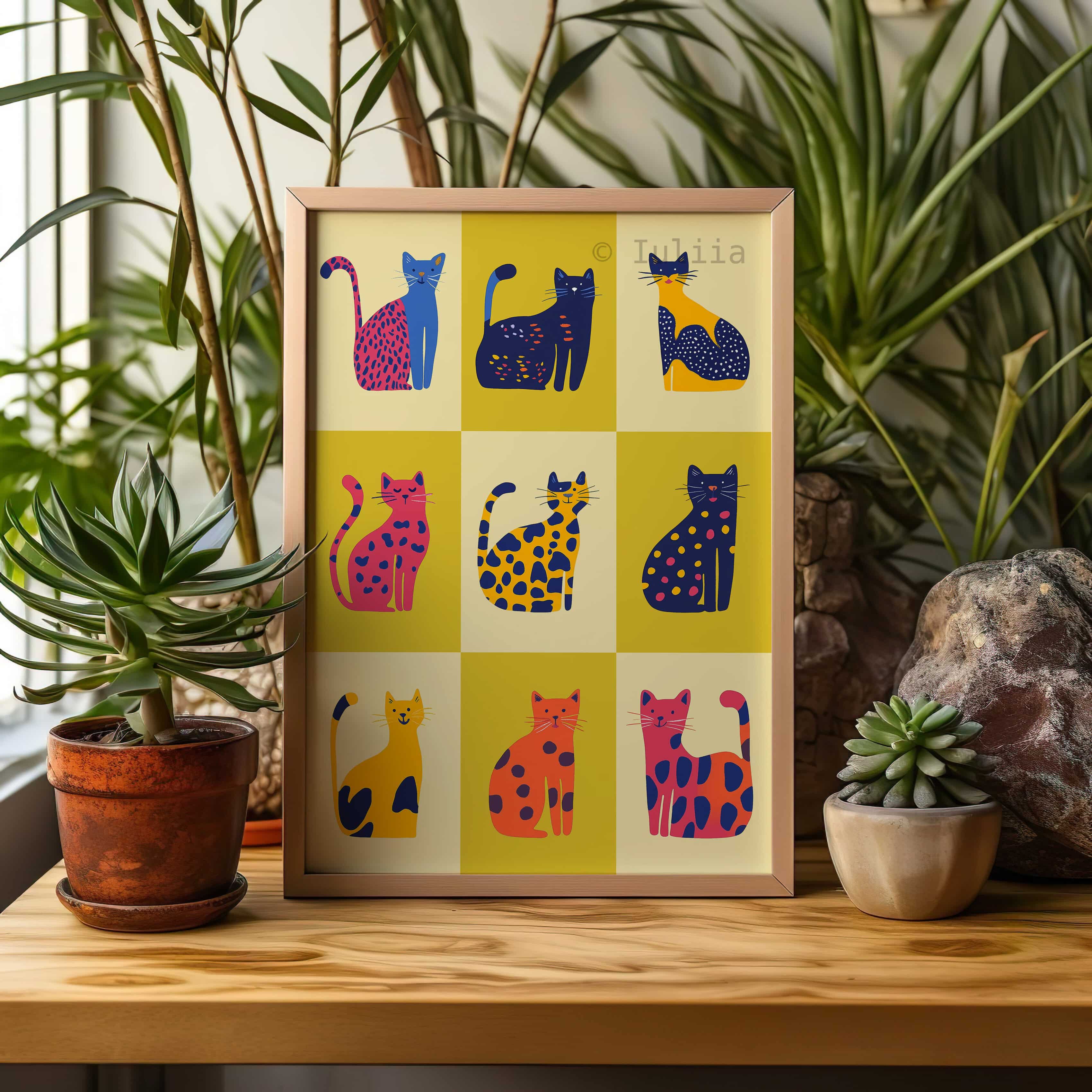 Nine Lives Cat Poster – Bold Yellow and Pink Dopamine Wall Art – Playful Animal Print for Maximalist and Modern Eclectic Homes - photo #8