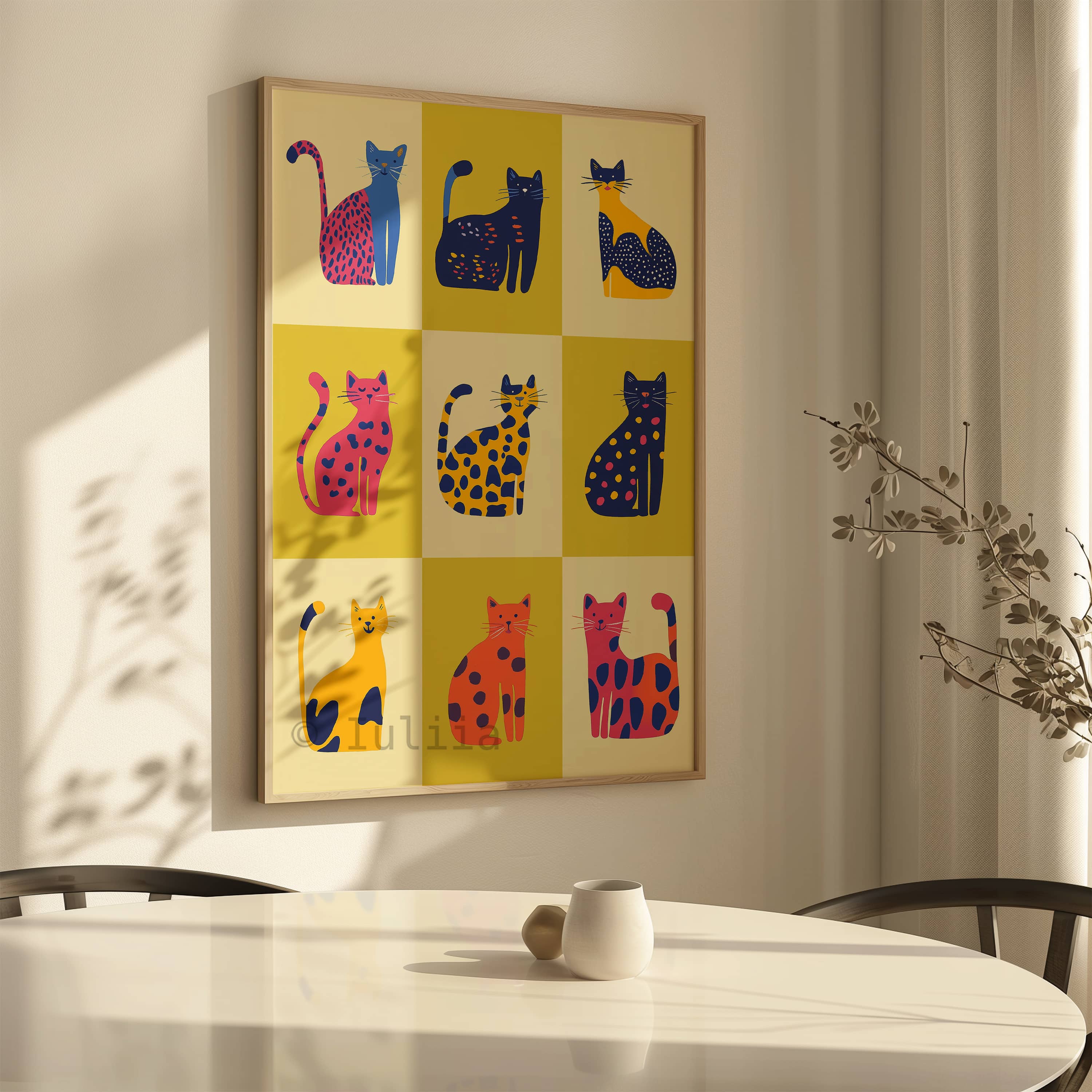 Nine Lives Cat Poster – Bold Yellow and Pink Dopamine Wall Art – Playful Animal Print for Maximalist and Modern Eclectic Homes - photo #7
