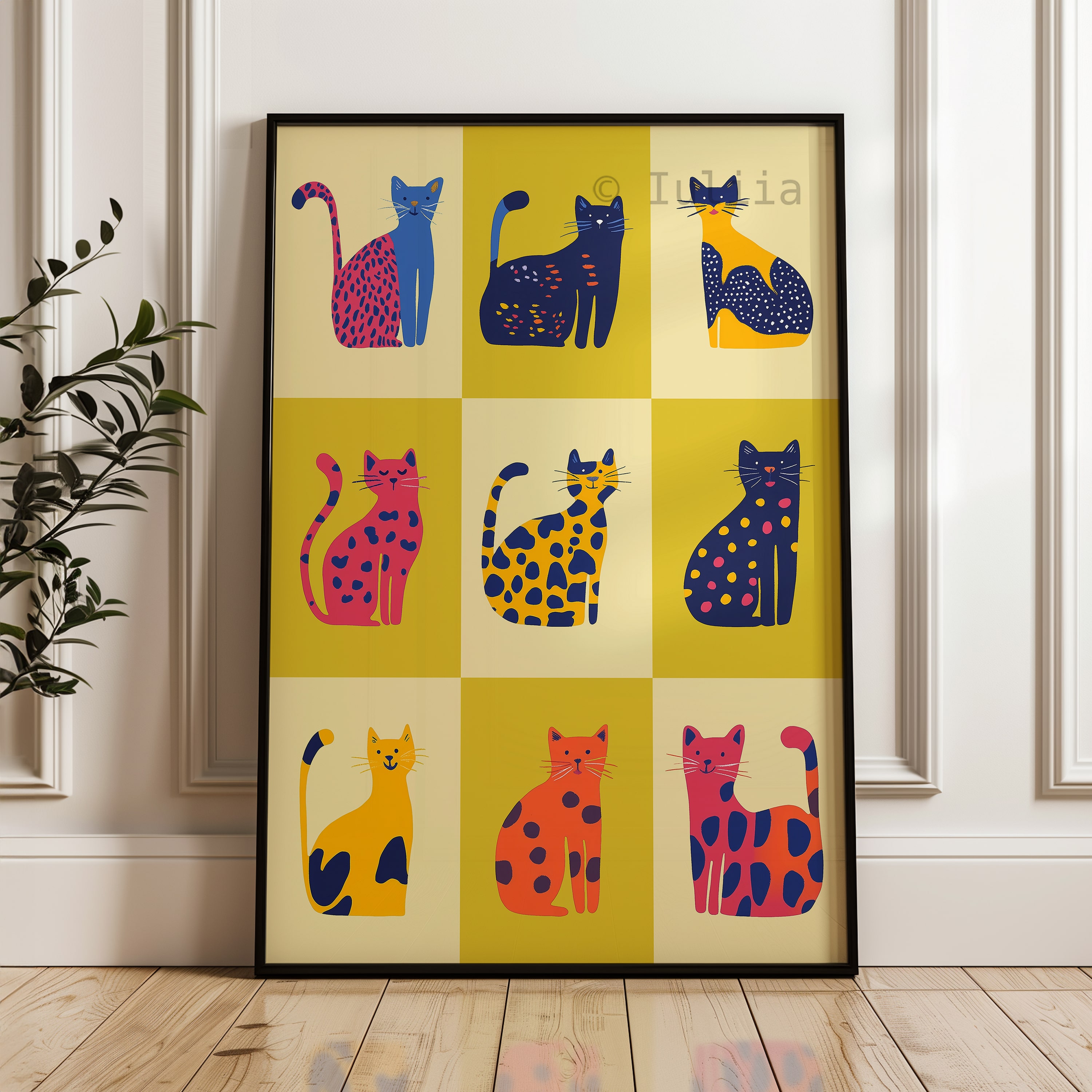 Nine Lives Cat Poster – Bold Yellow and Pink Dopamine Wall Art – Playful Animal Print for Maximalist and Modern Eclectic Homes - photo #5