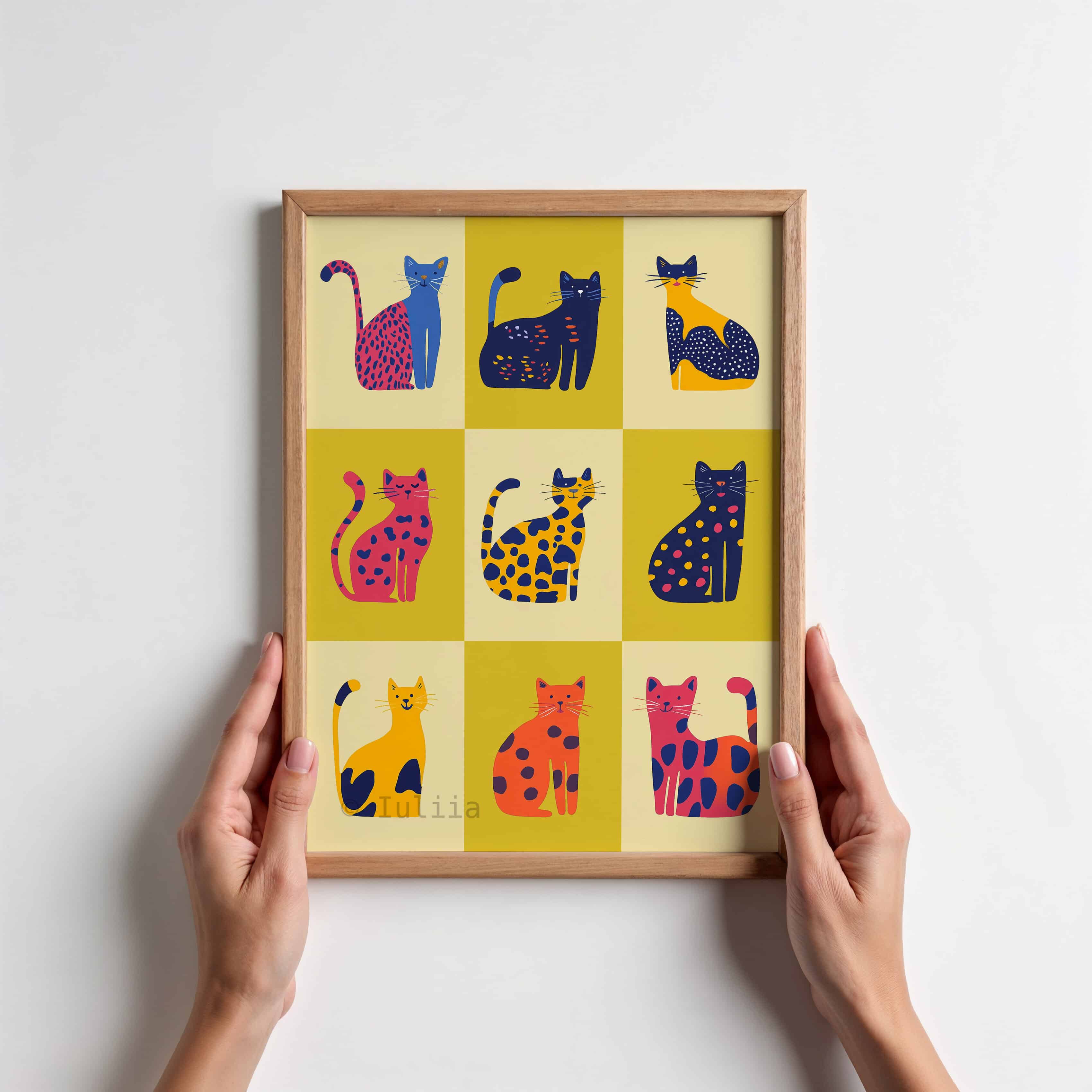 Nine Lives Cat Poster – Bold Yellow and Pink Dopamine Wall Art – Playful Animal Print for Maximalist and Modern Eclectic Homes - photo #11