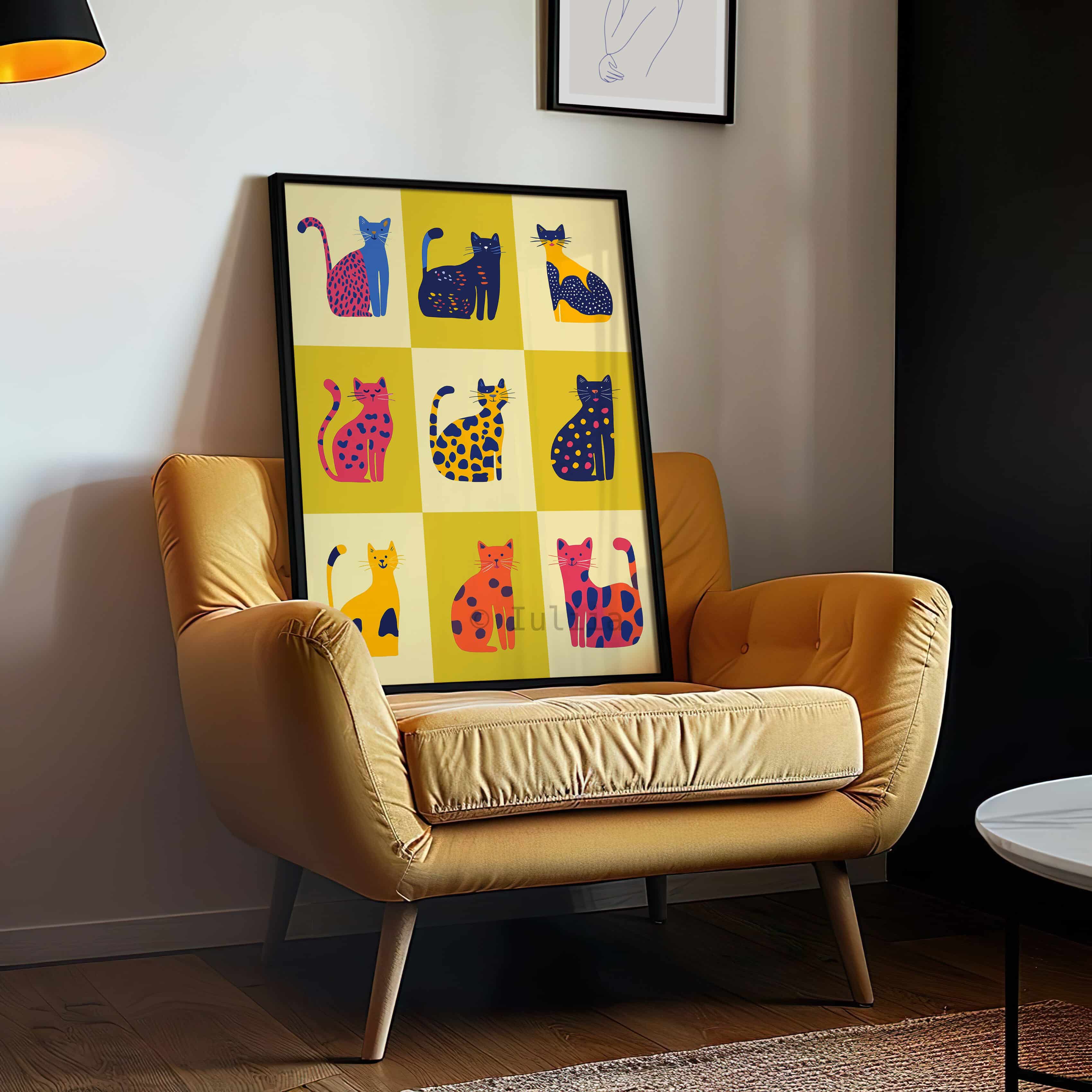 Nine Lives Cat Poster – Bold Yellow and Pink Dopamine Wall Art – Playful Animal Print for Maximalist and Modern Eclectic Homes - photo #6