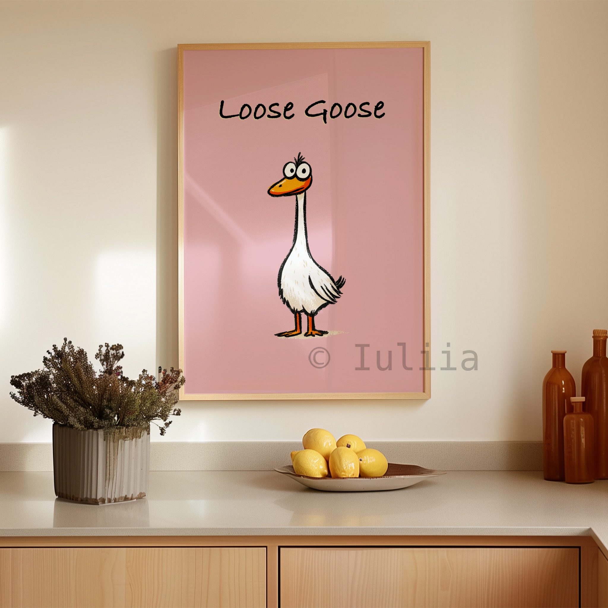 Loose Goose Wall Art Print, Funny Blush Pink Poster for Kitchen, Playroom or Kids Room, Whimsical Animal Decor for Dopamine and Trendy Interiors - photo #9