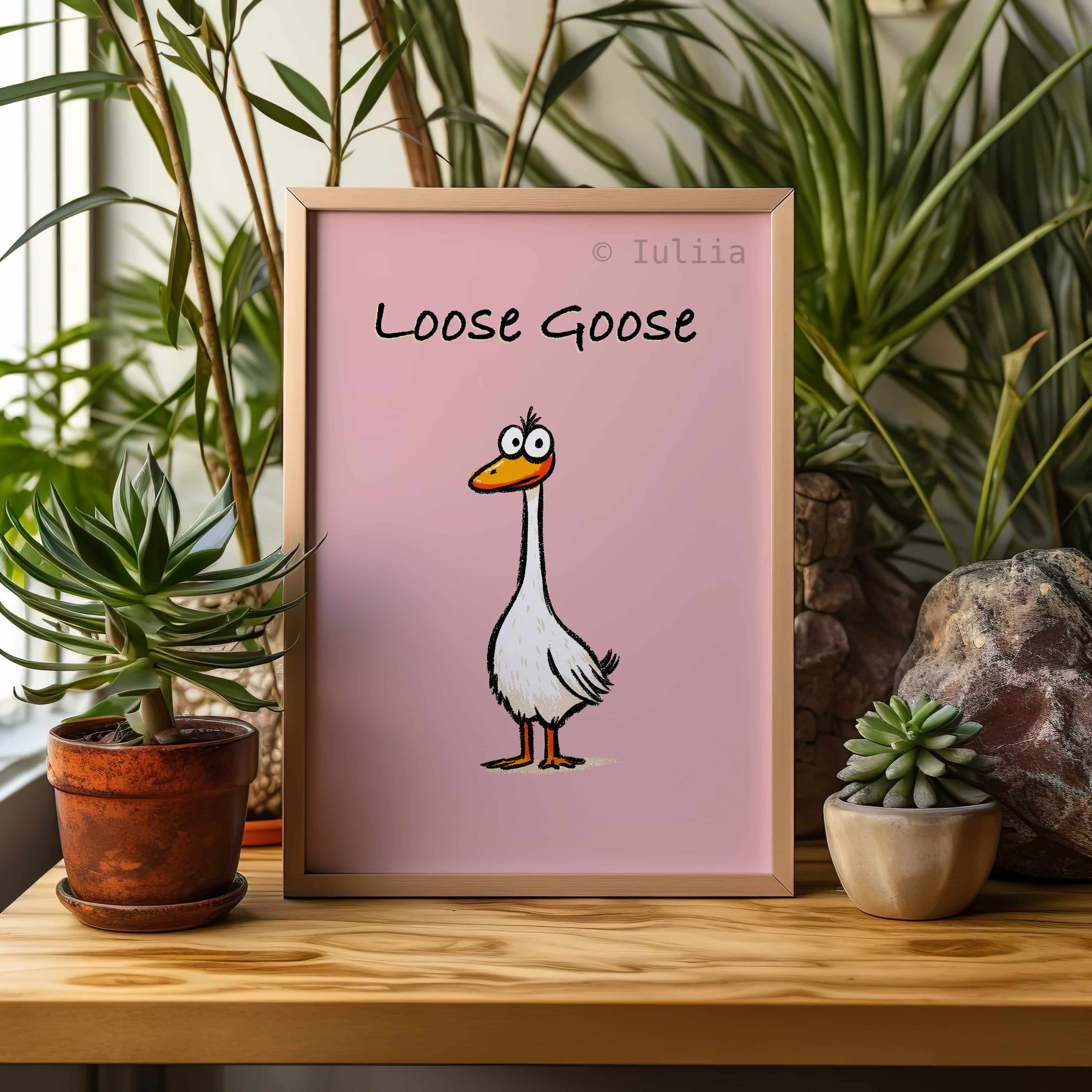 Loose Goose Wall Art Print, Funny Blush Pink Poster for Kitchen, Playroom or Kids Room, Whimsical Animal Decor for Dopamine and Trendy Interiors - photo #7