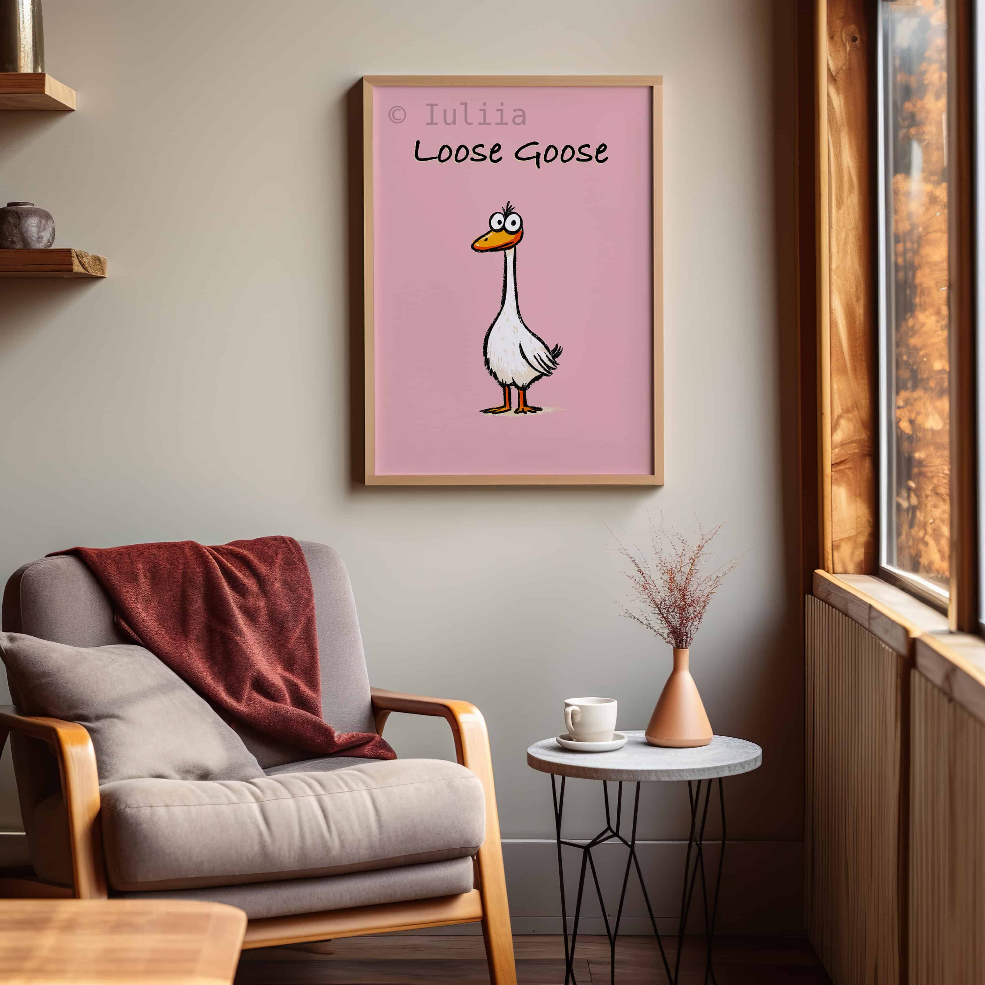 Loose Goose Wall Art Print, Funny Blush Pink Poster for Kitchen, Playroom or Kids Room, Whimsical Animal Decor for Dopamine and Trendy Interiors - photo #4