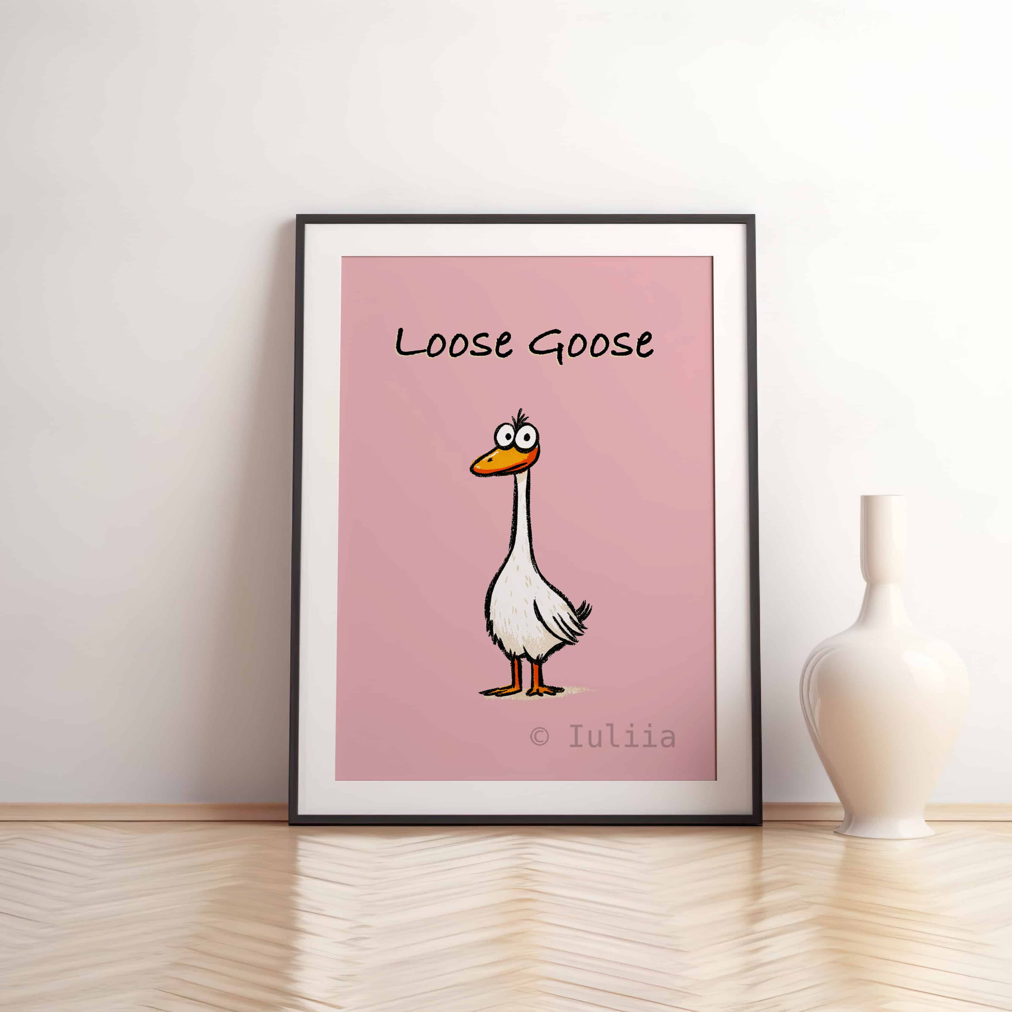 Loose Goose Wall Art Print, Funny Blush Pink Poster for Kitchen, Playroom or Kids Room, Whimsical Animal Decor for Dopamine and Trendy Interiors - photo #13