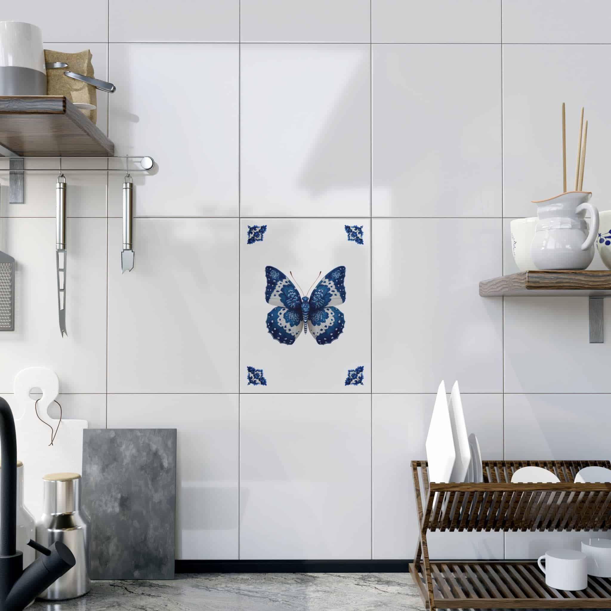 Azulejo Butterfly Ceramic Tile Decor – Blue & White Decorative Wall Accent for Coastal, Modern, or Cottage Interiors - photo #11