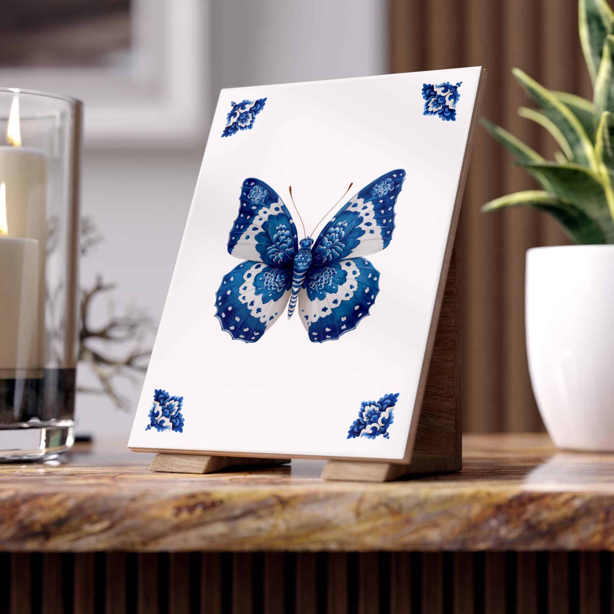 Azulejo Butterfly Ceramic Tile Decor – Blue & White Decorative Wall Accent for Coastal, Modern, or Cottage Interiors - photo #6