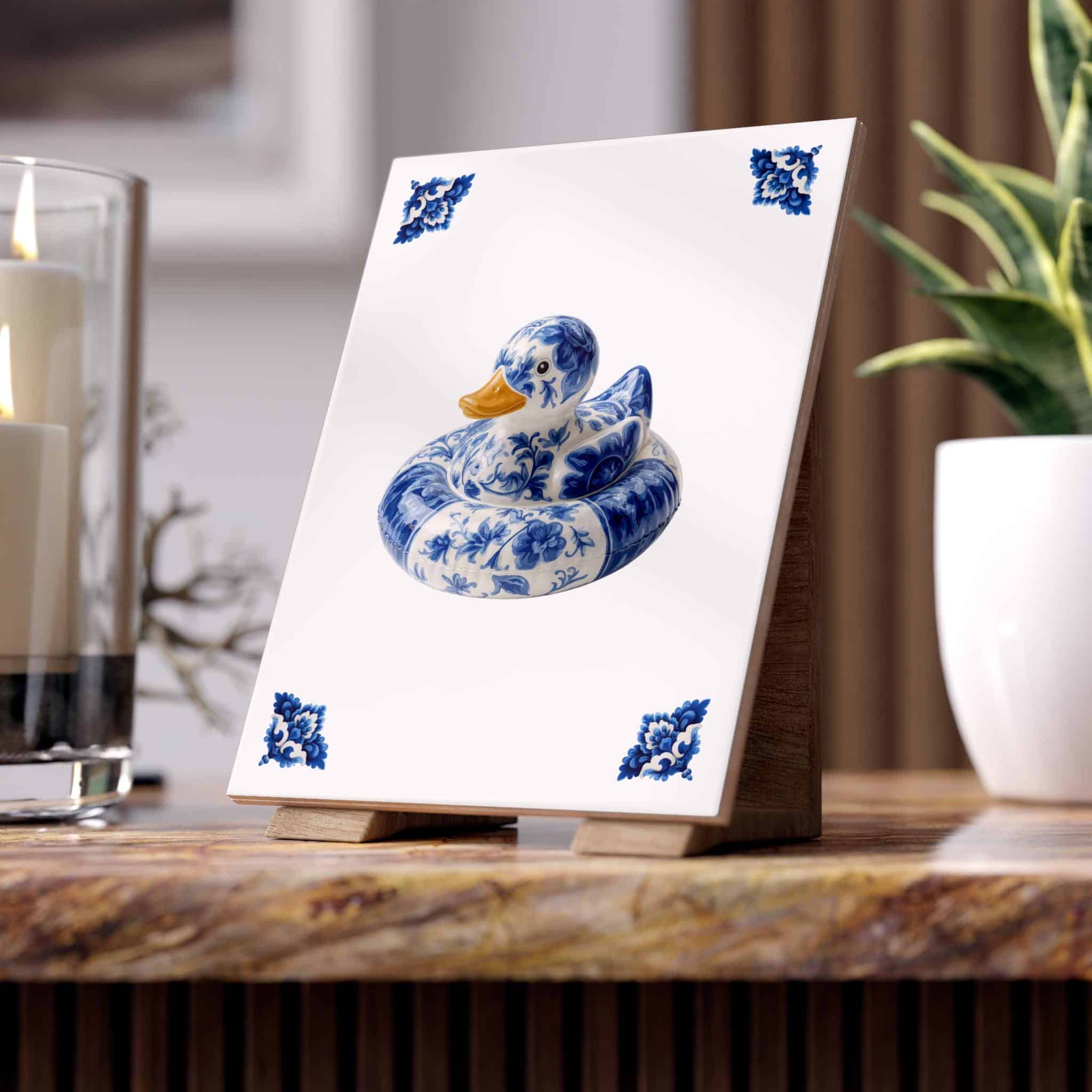 Delft Blue Duck Ceramic Tile – Decorative Azulejo Art for Shelf Styling, Desk Display & Coastal Home Decor - photo #5