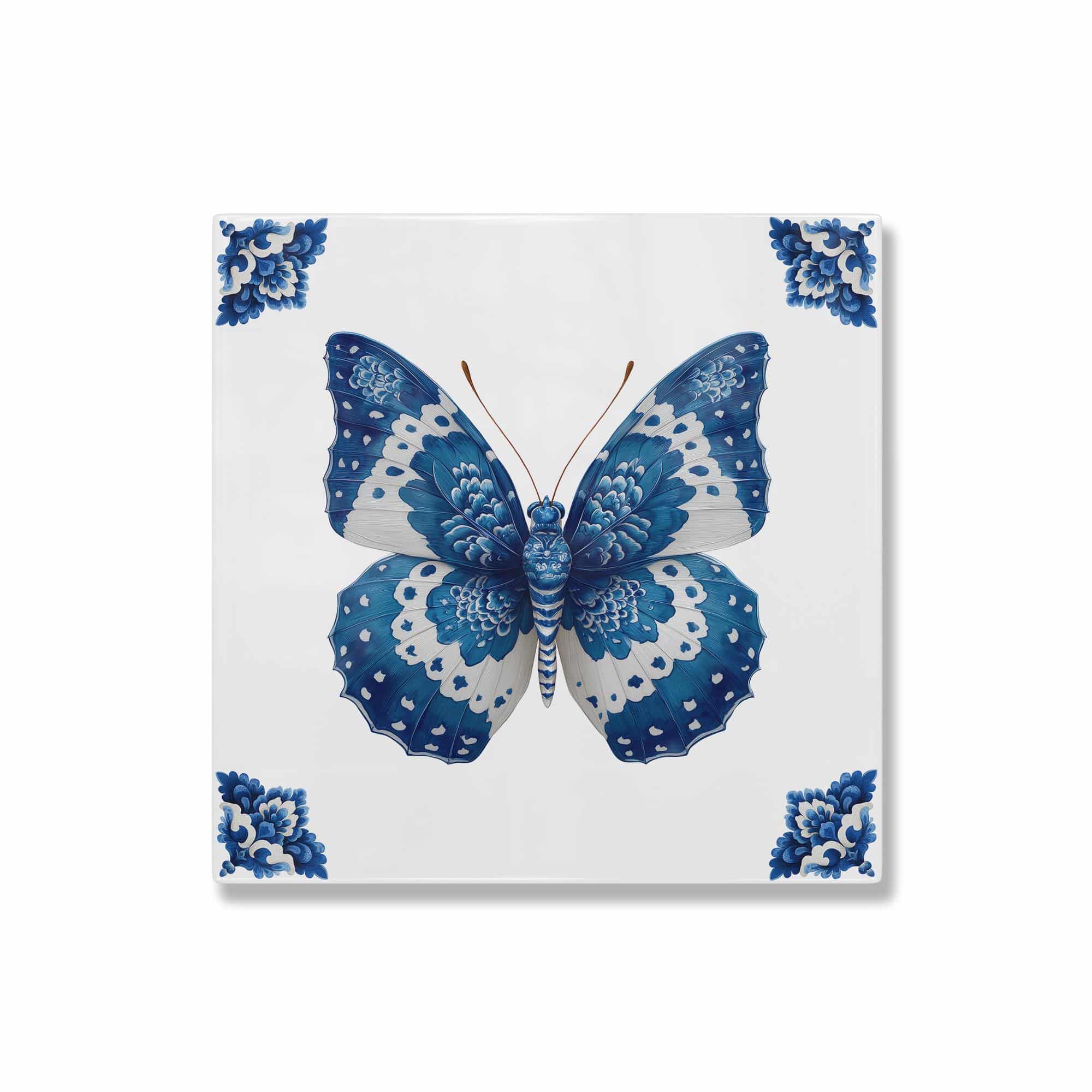Azulejo Butterfly Ceramic Tile Decor – Blue & White Decorative Wall Accent for Coastal, Modern, or Cottage Interiors - photo #1