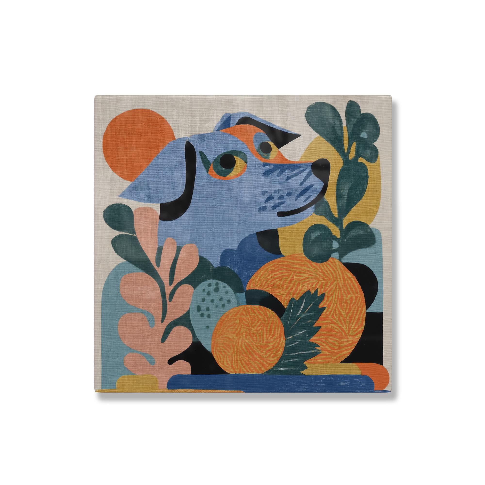 Modern Abstract Dog Ceramic Tile – Colorful Pet Art for Shelf or Desk Display – Contemporary Animal Decor Inspired by Mid-Century Design - photo #1