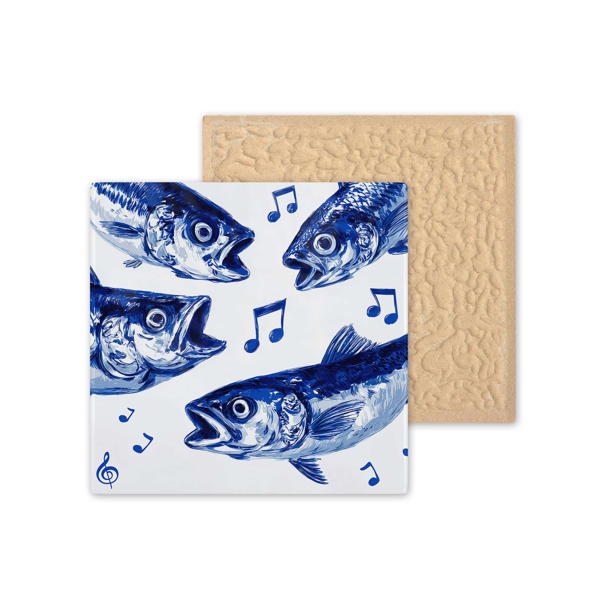 Portuguese Singing Sardines Ceramic Tile – Delft Blue Azulejo Fish Art, Glossy Decorative Tile for Shelf or Coastal Home Decor - photo #2