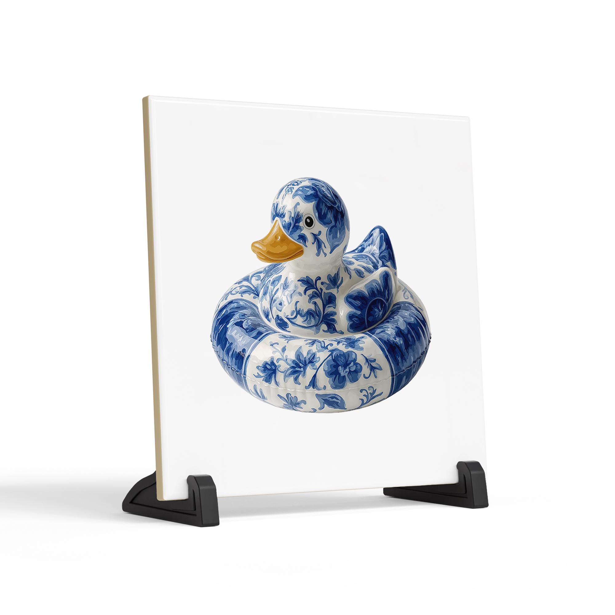 Delft Blue Duck Ceramic Tile – Decorative Azulejo Art for Shelf Styling, Desk Display & Coastal Home Decor - photo #2