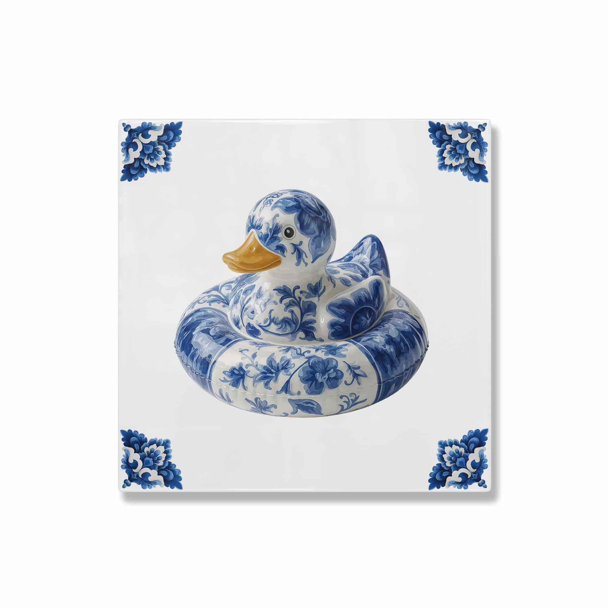 Delft Blue Duck Ceramic Tile – Decorative Azulejo Art for Shelf Styling, Desk Display & Coastal Home Decor - photo #1