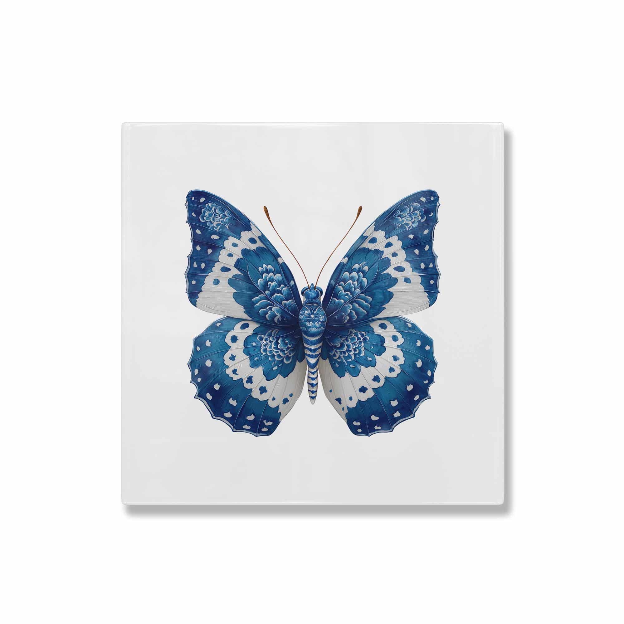 Azulejo Butterfly Ceramic Tile Decor – Blue & White Decorative Wall Accent for Coastal, Modern, or Cottage Interiors - photo #3