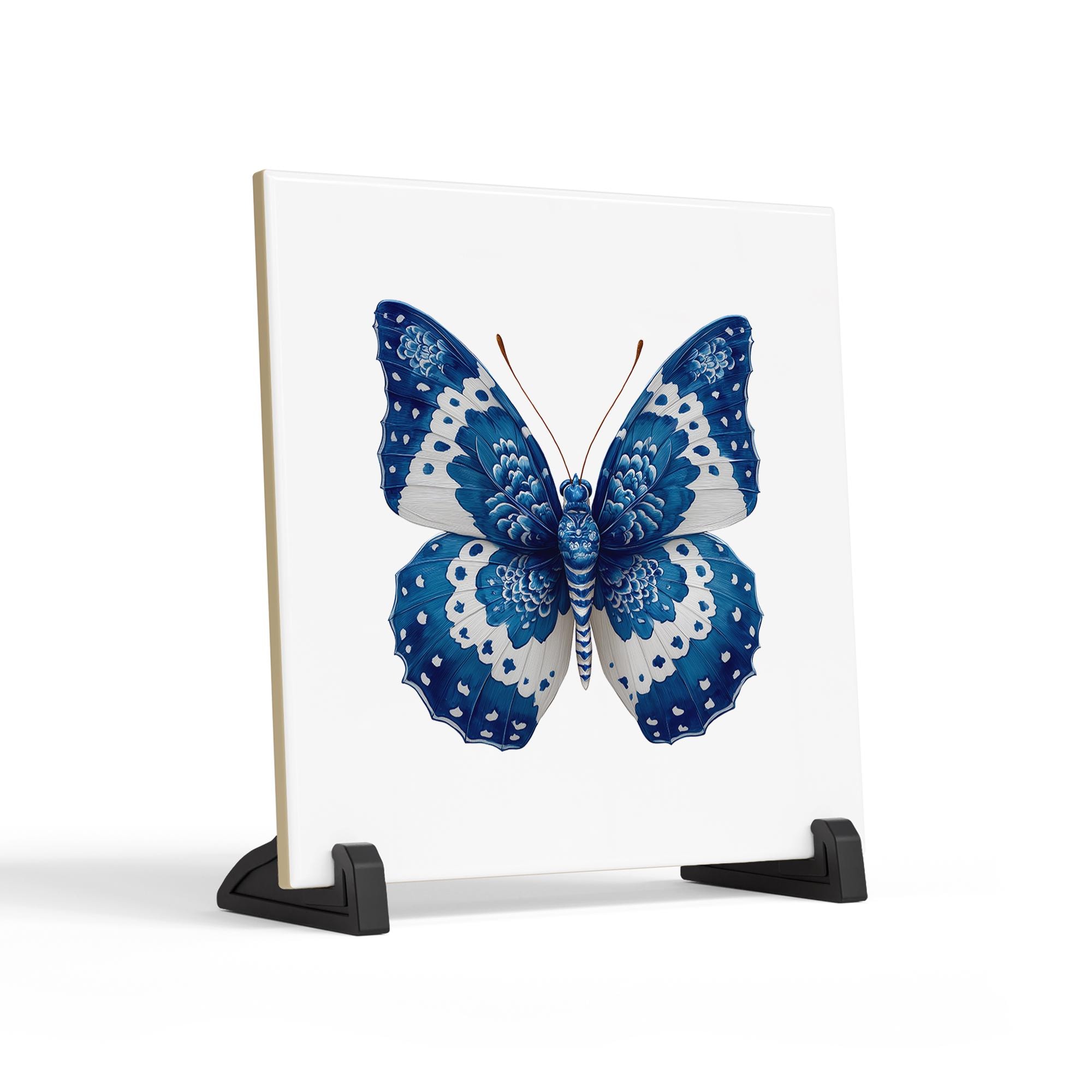 Azulejo Butterfly Ceramic Tile Decor – Blue & White Decorative Wall Accent for Coastal, Modern, or Cottage Interiors - photo #2