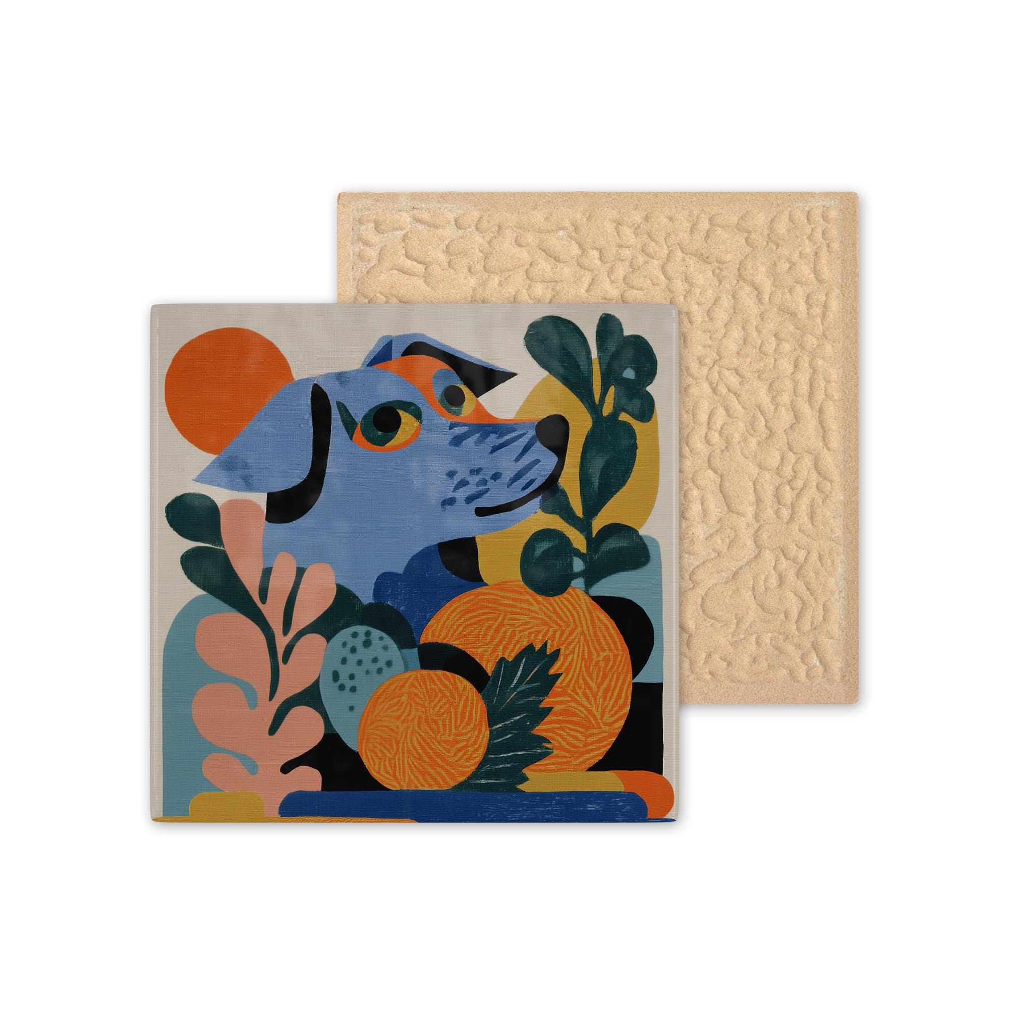 Modern Abstract Dog Ceramic Tile – Colorful Pet Art for Shelf or Desk Display – Contemporary Animal Decor Inspired by Mid-Century Design - photo #2