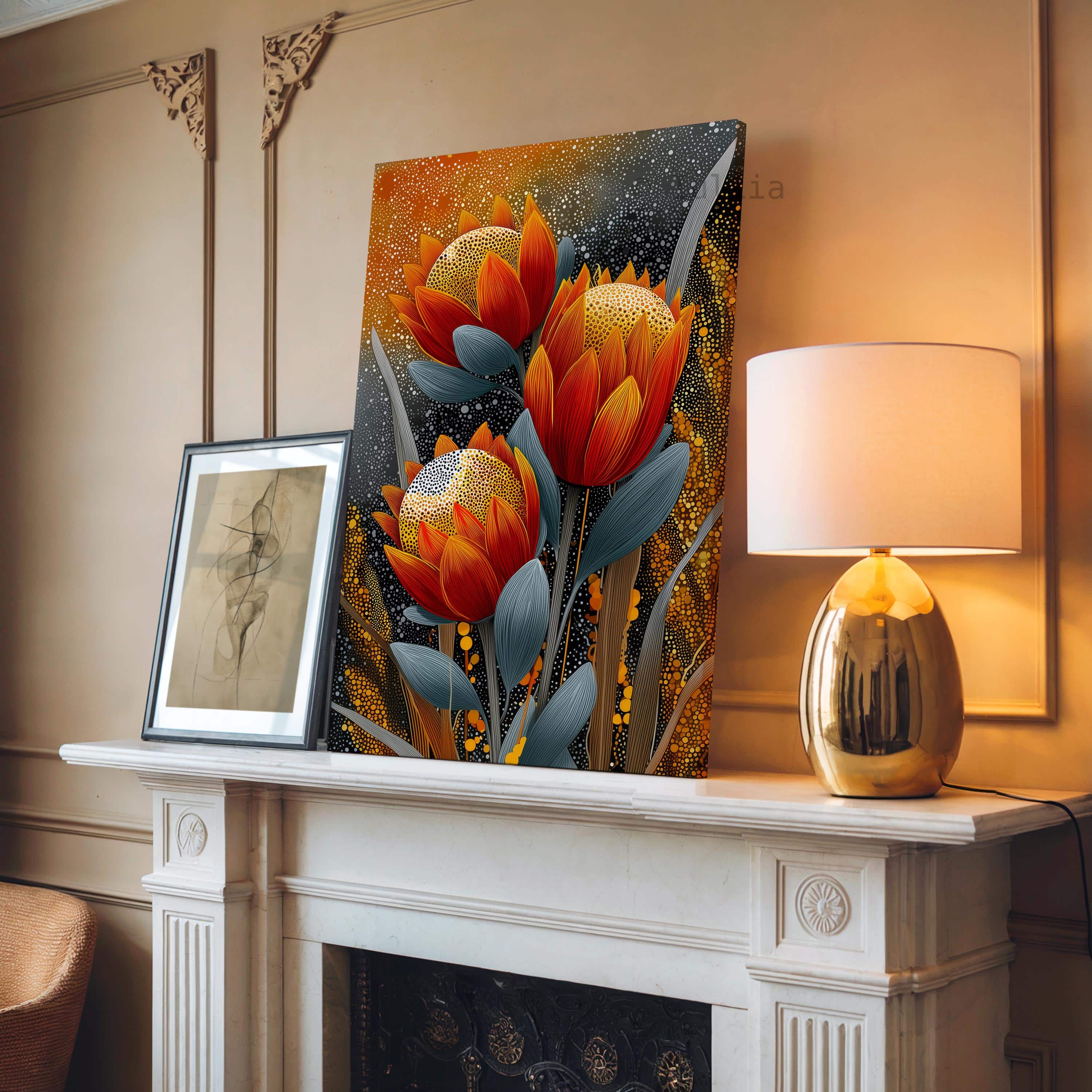 Australian Aboriginal Floral Canvas Wall Art with Native Wildflowers – Indigenous Inspired Botanical Artwork in Warm Earth Tones - photo #11