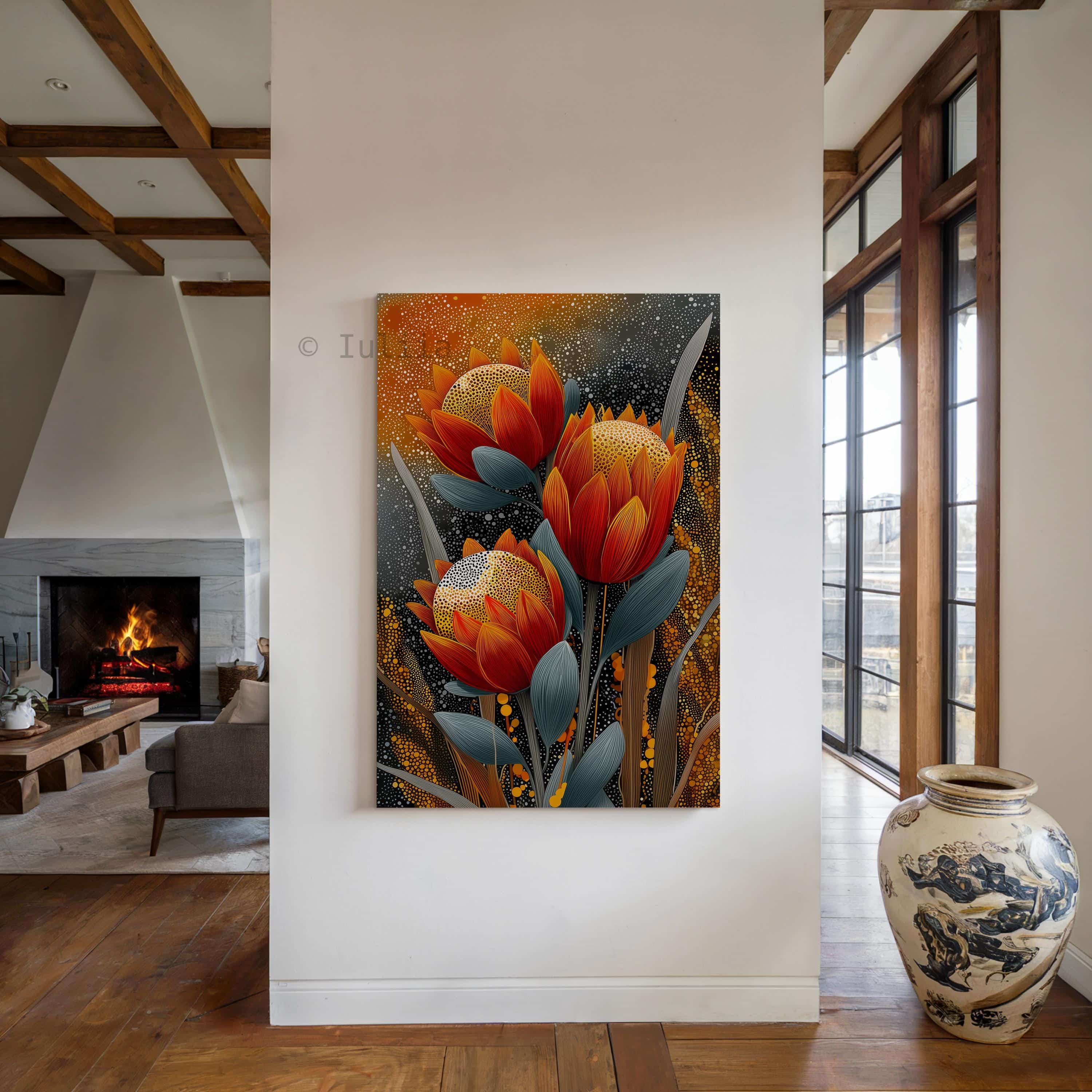 Australian Aboriginal Floral Canvas Wall Art with Native Wildflowers – Indigenous Inspired Botanical Artwork in Warm Earth Tones - photo #3