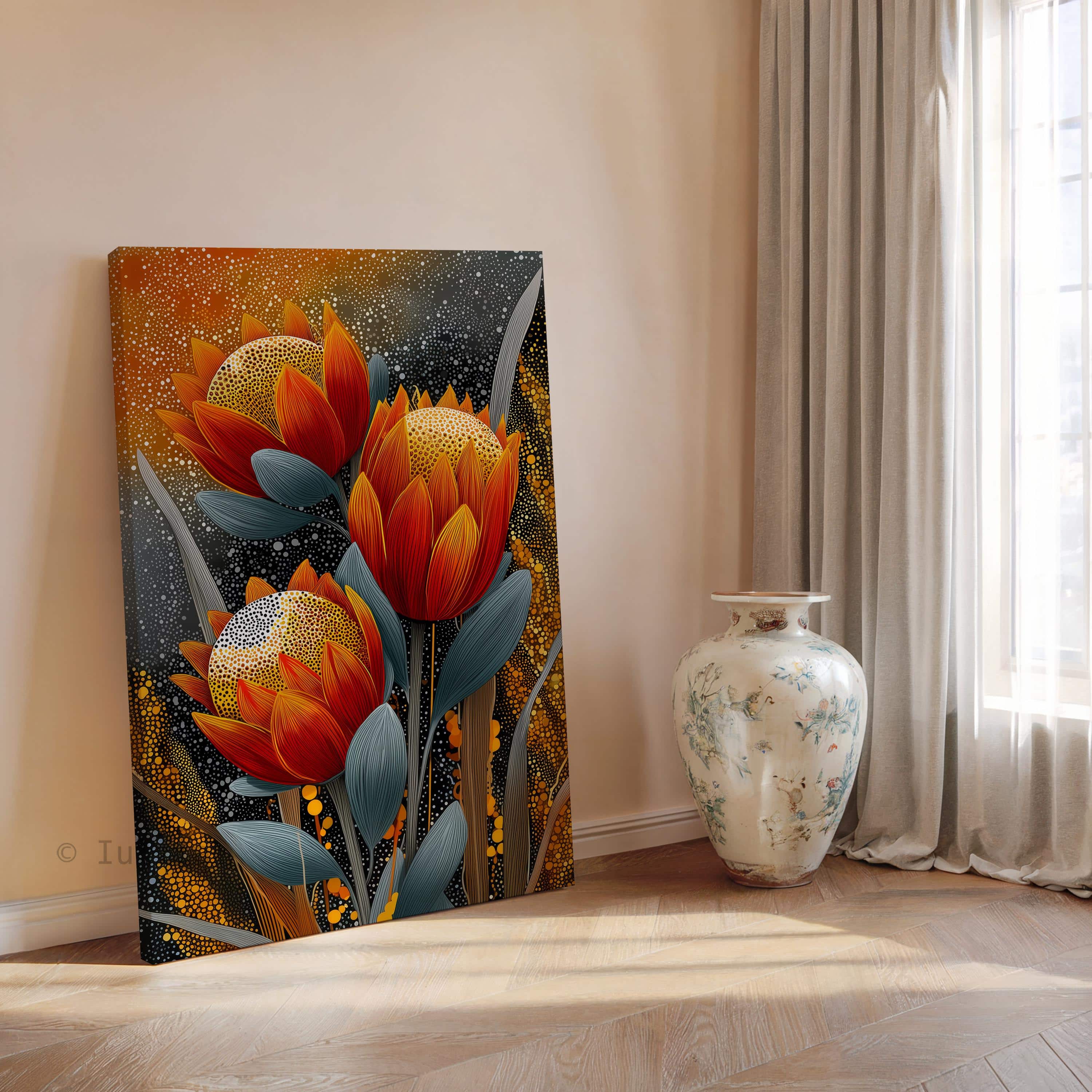 Australian Aboriginal Floral Canvas Wall Art with Native Wildflowers – Indigenous Inspired Botanical Artwork in Warm Earth Tones - photo #15