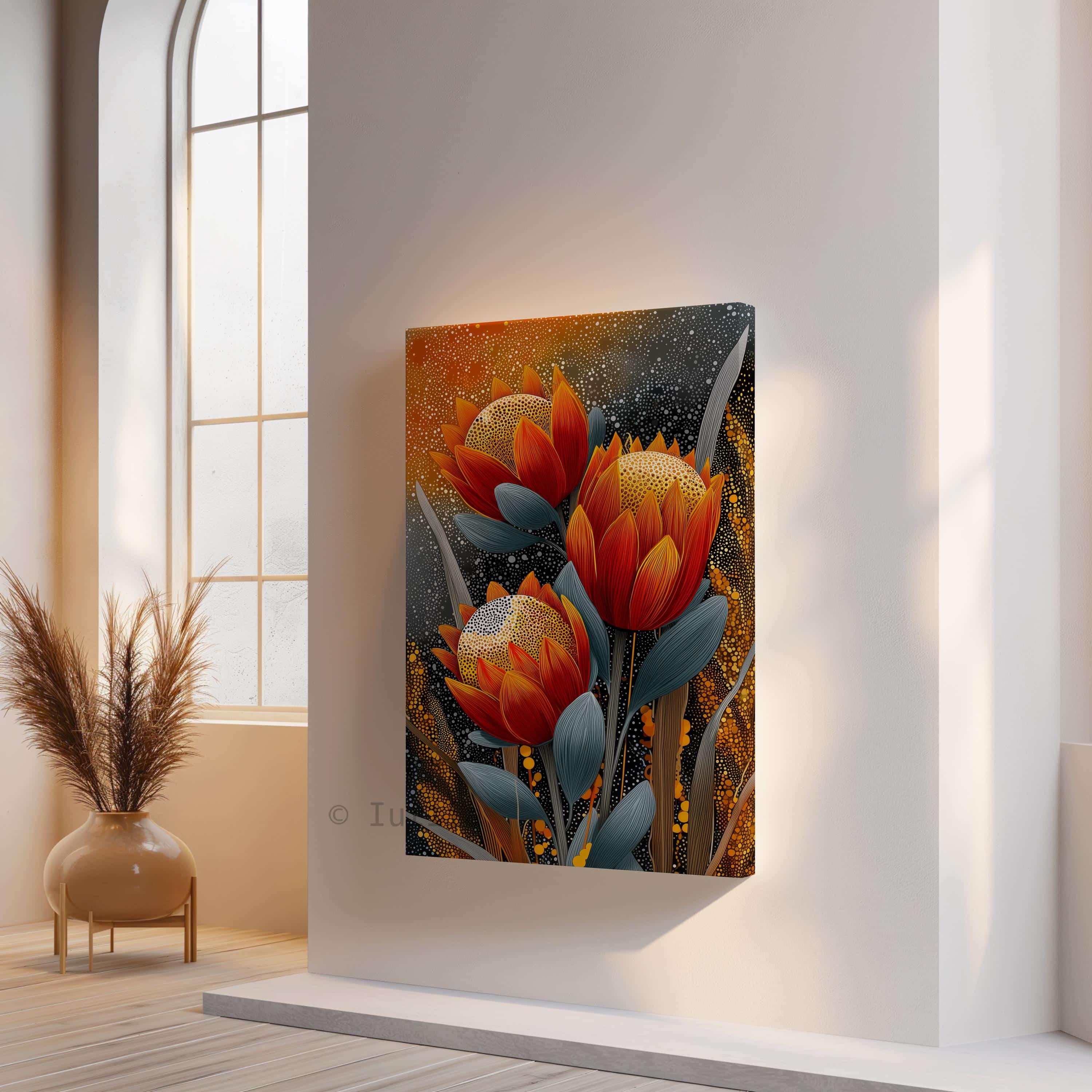 Australian Aboriginal Floral Canvas Wall Art with Native Wildflowers – Indigenous Inspired Botanical Artwork in Warm Earth Tones - photo #9