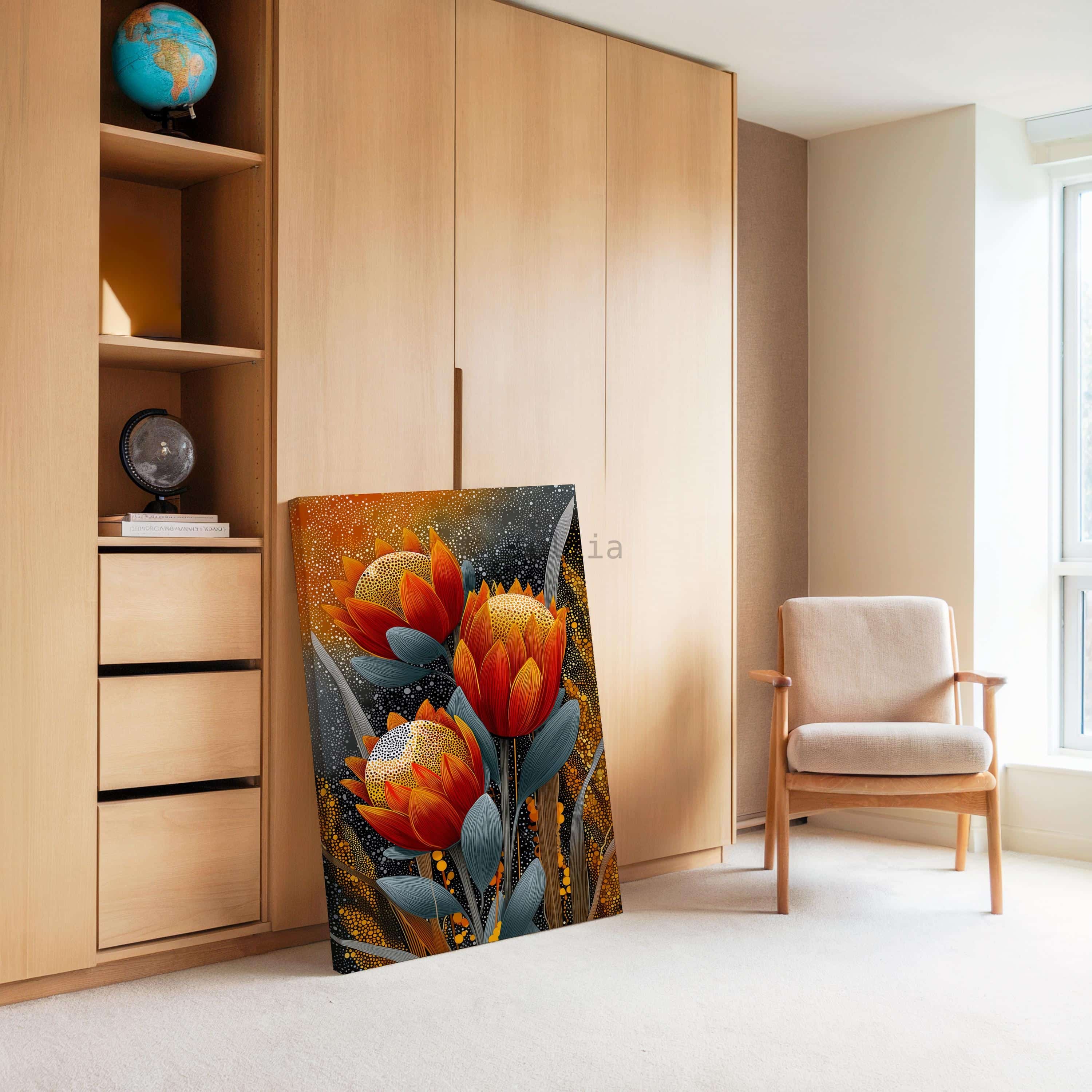 Australian Aboriginal Floral Canvas Wall Art with Native Wildflowers – Indigenous Inspired Botanical Artwork in Warm Earth Tones - photo #8