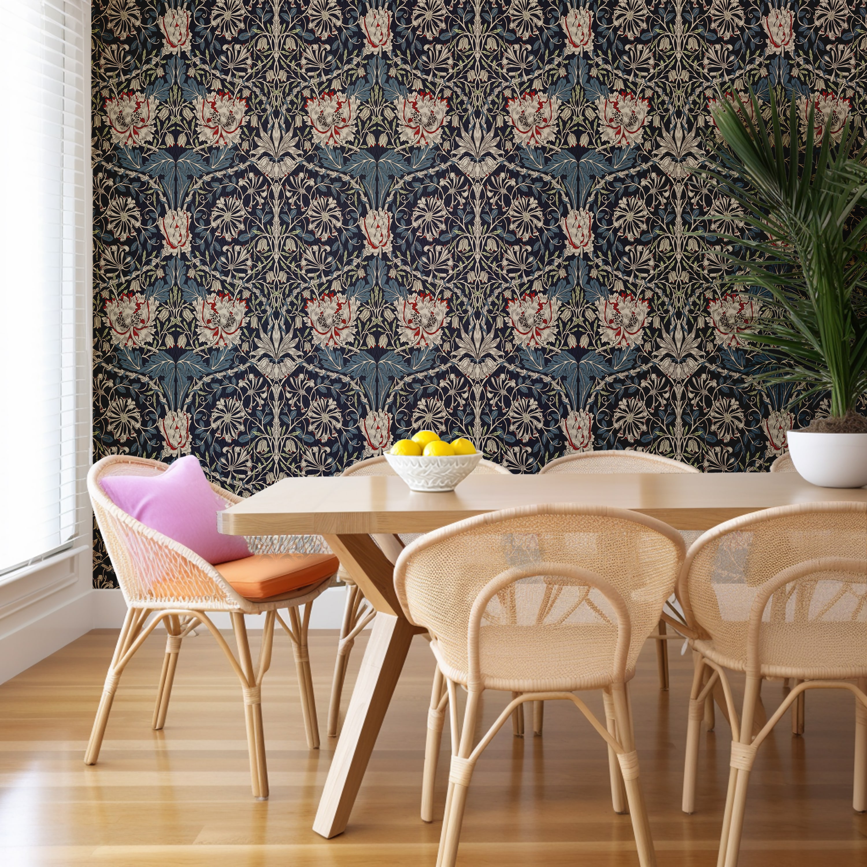 Vintage Botanical Peel and Stick Wallpaper – Ornate Honeysuckle Floral Pattern for Library, Study and Elegant Homes - photo #6