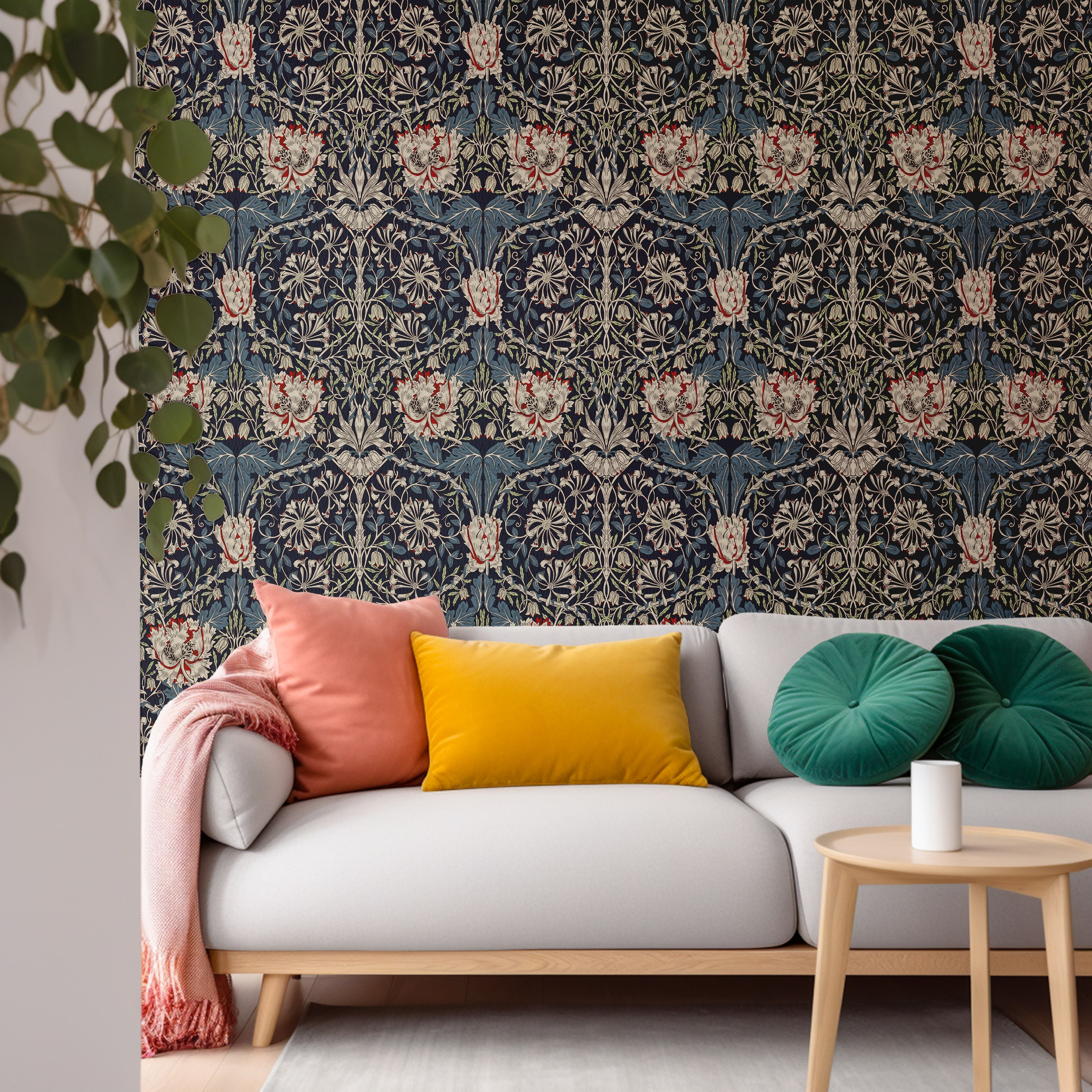 Vintage Botanical Peel and Stick Wallpaper – Ornate Honeysuckle Floral Pattern for Library, Study and Elegant Homes - photo #7