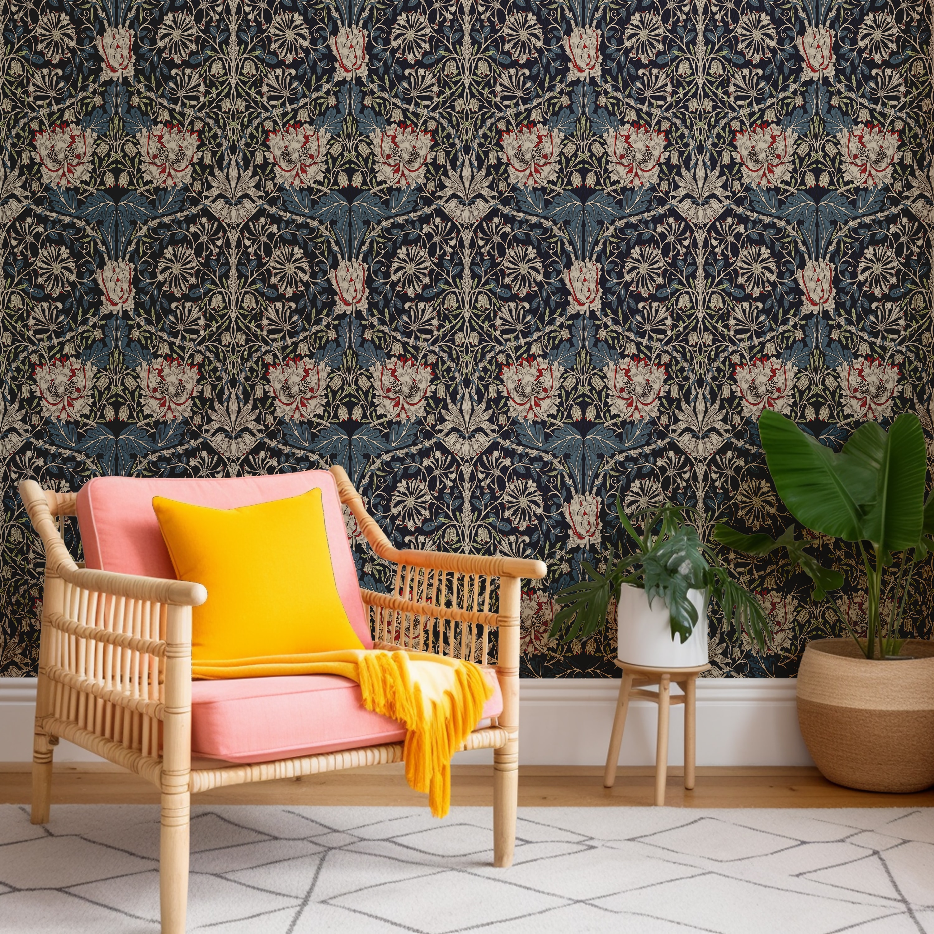 Vintage Botanical Peel and Stick Wallpaper – Ornate Honeysuckle Floral Pattern for Library, Study and Elegant Homes - photo #8