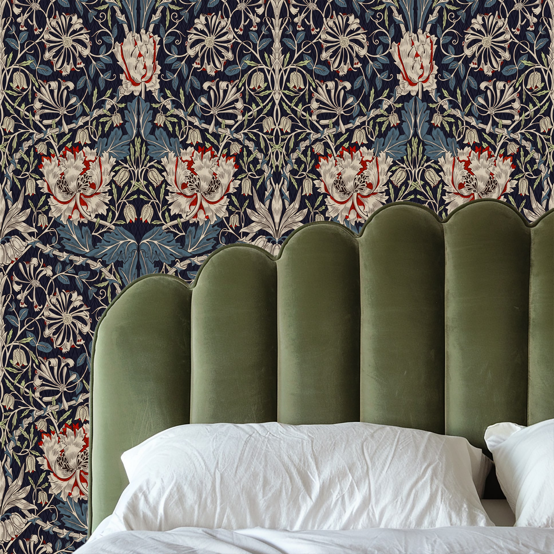 Vintage Botanical Peel and Stick Wallpaper – Ornate Honeysuckle Floral Pattern for Library, Study and Elegant Homes - photo #2
