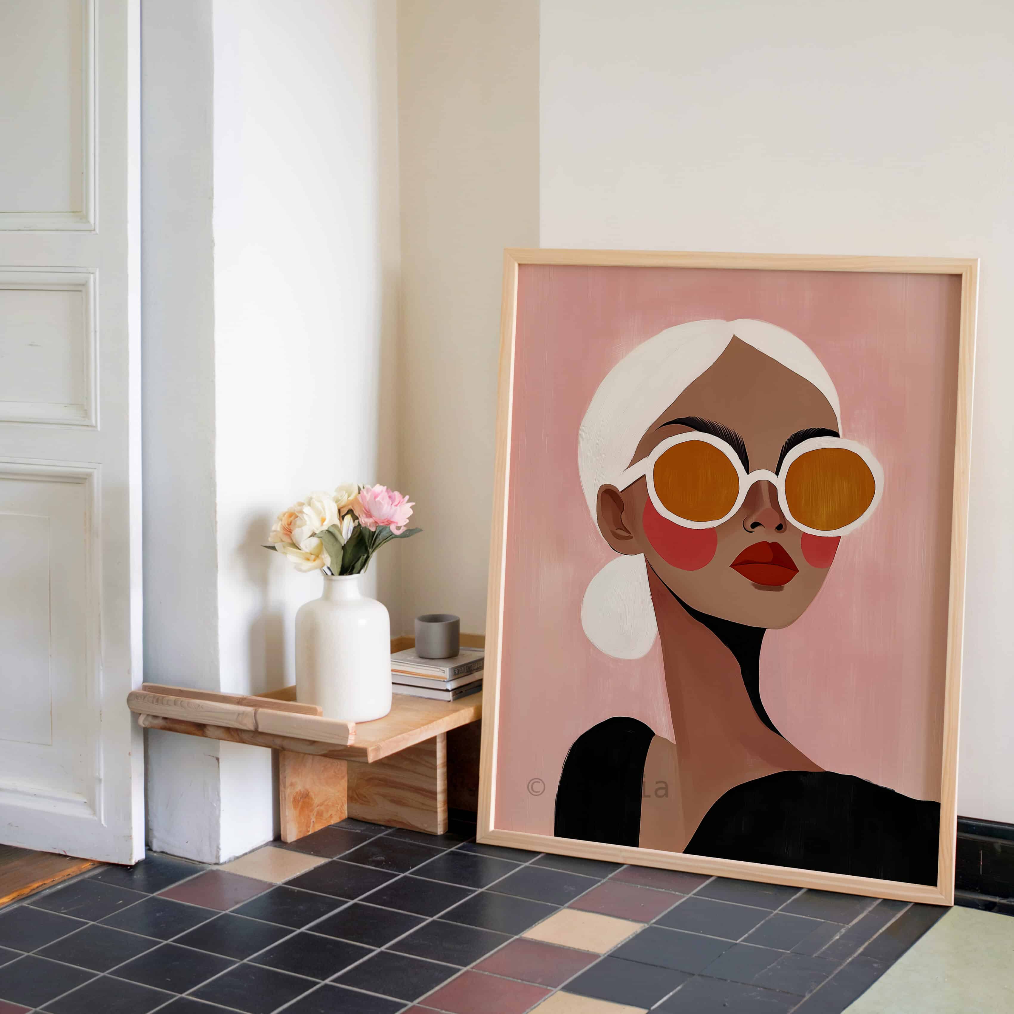Sunglasses Wall Art Print, Minimal Feminine Portrait with Bold Shades, Chic Modern Decor Gift for Her Bedroom Living Room Interior - photo #2