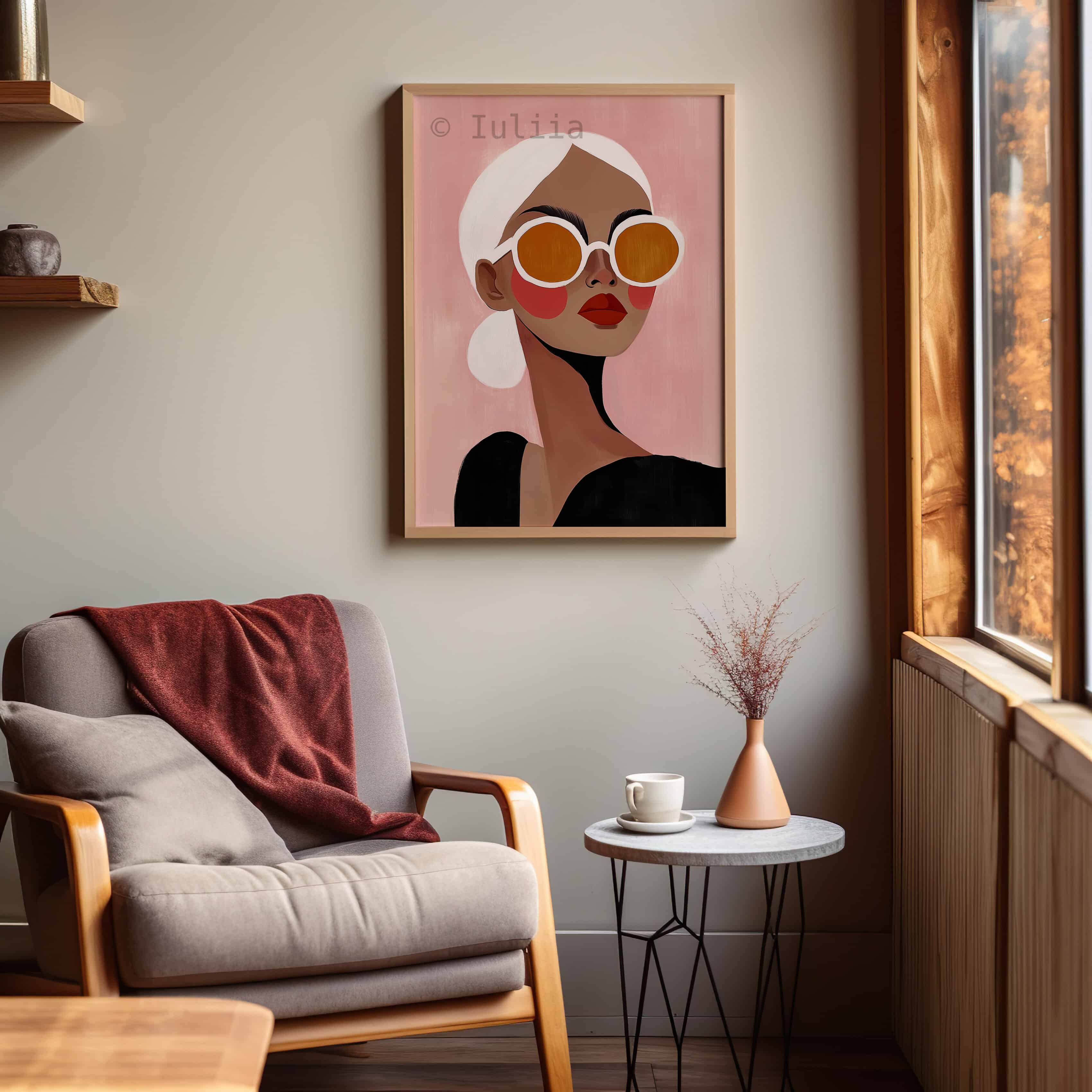 Sunglasses Wall Art Print, Minimal Feminine Portrait with Bold Shades, Chic Modern Decor Gift for Her Bedroom Living Room Interior - photo #4