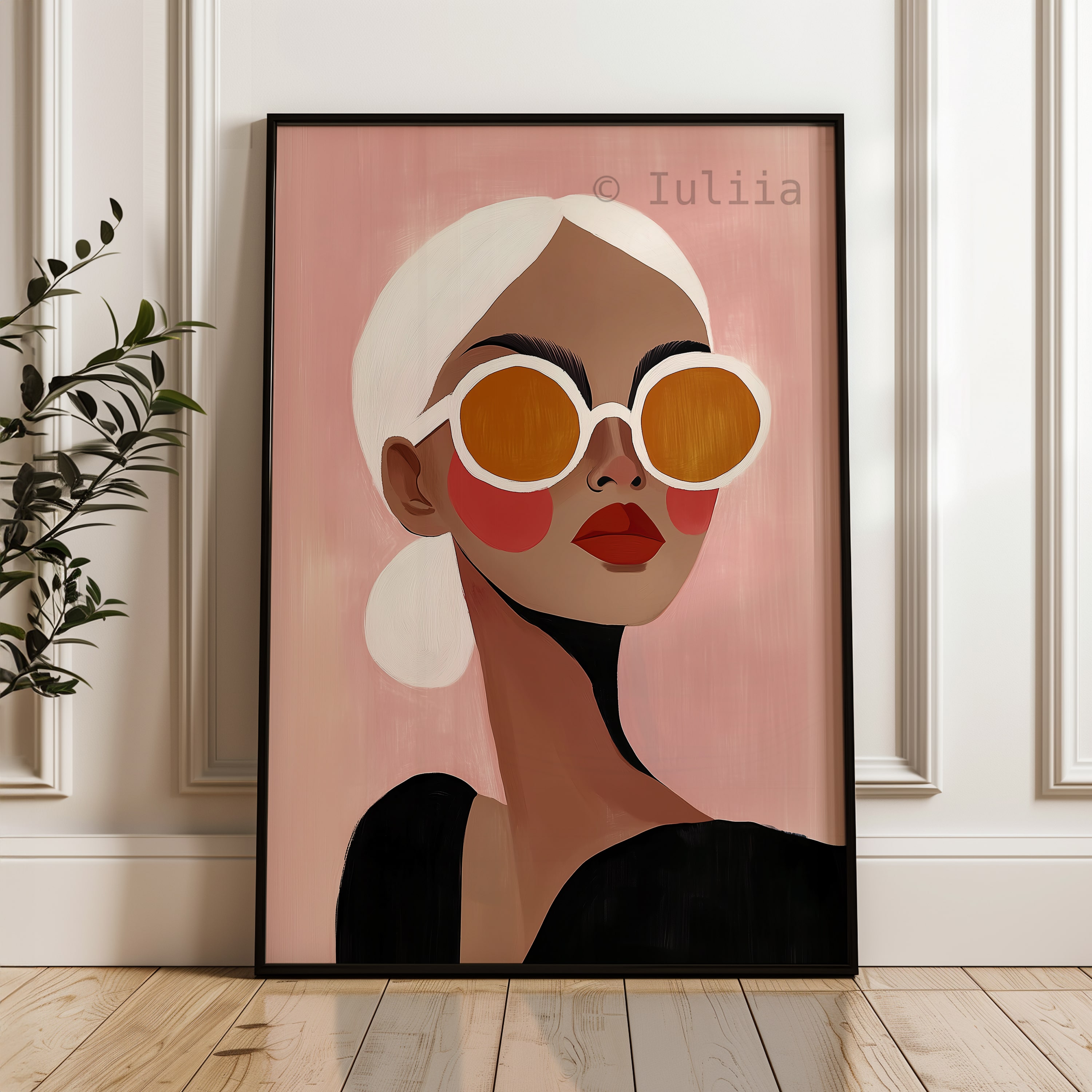Sunglasses Wall Art Print, Minimal Feminine Portrait with Bold Shades, Chic Modern Decor Gift for Her Bedroom Living Room Interior - photo #3
