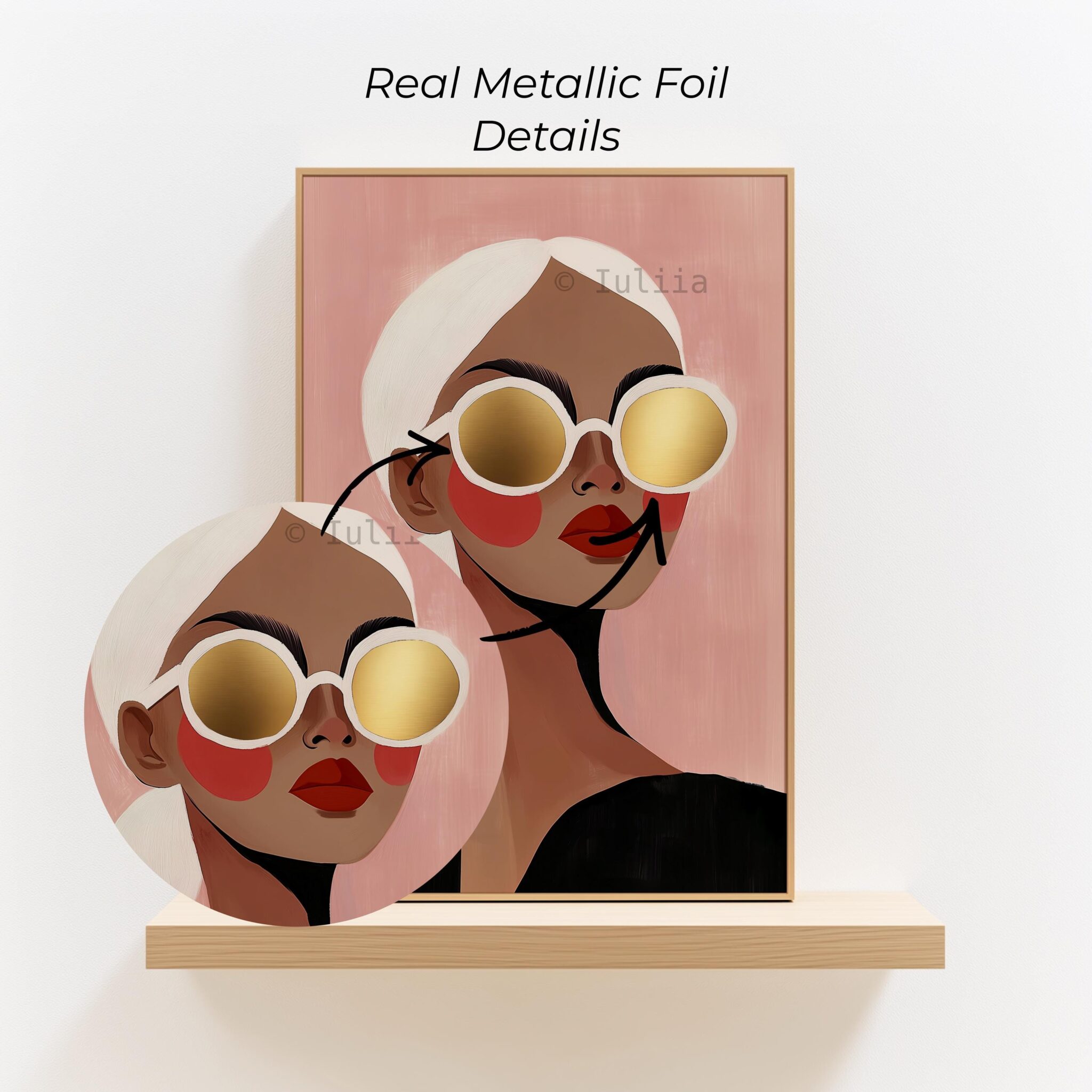 Fashion Illustration Print, Modern Woman Portrait Poster with Gold Sunglasses, Chic Editorial Wall Art for Bedroom or Dressing Room Decor - photo #1