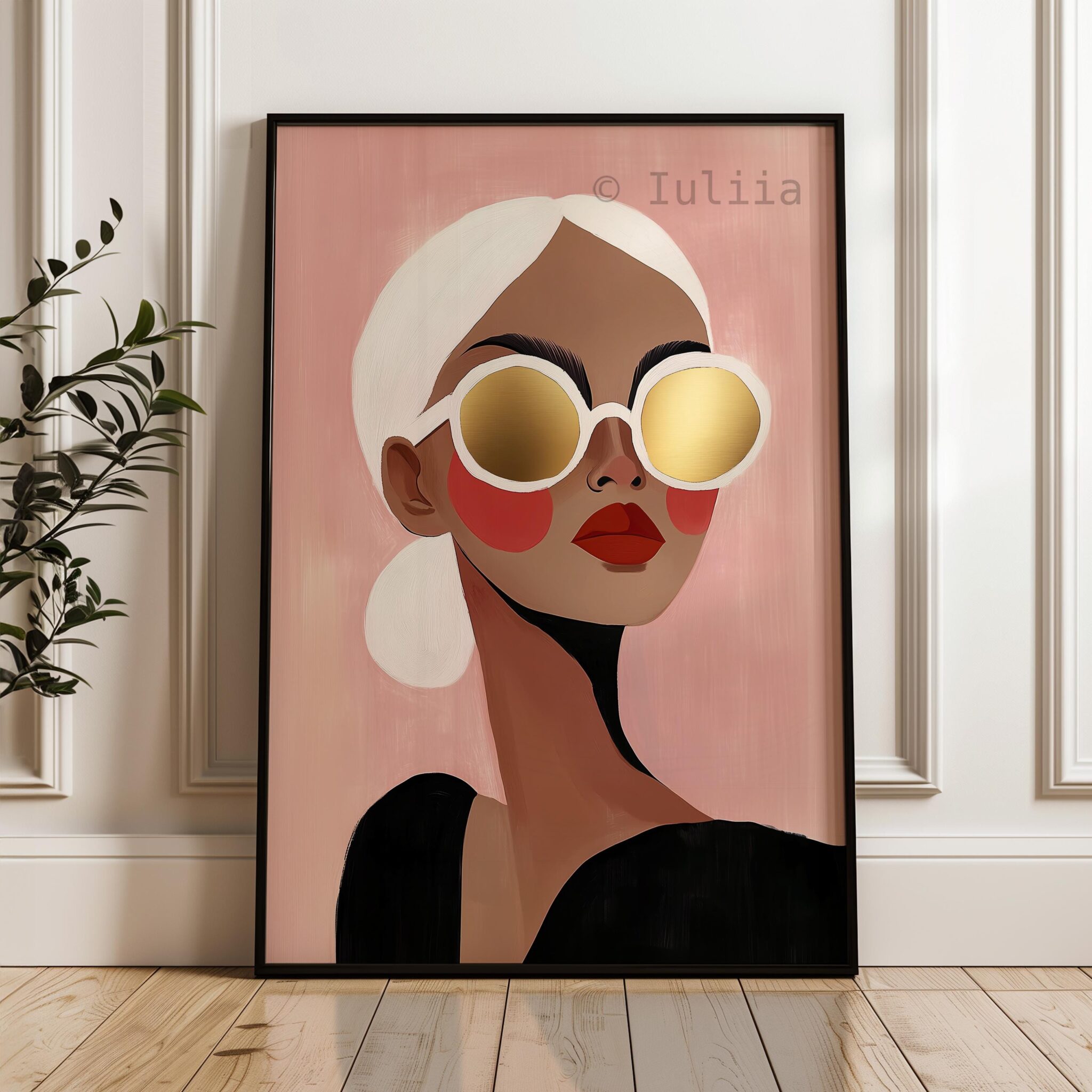 Fashion Illustration Print, Modern Woman Portrait Poster with Gold Sunglasses, Chic Editorial Wall Art for Bedroom or Dressing Room Decor - photo #4
