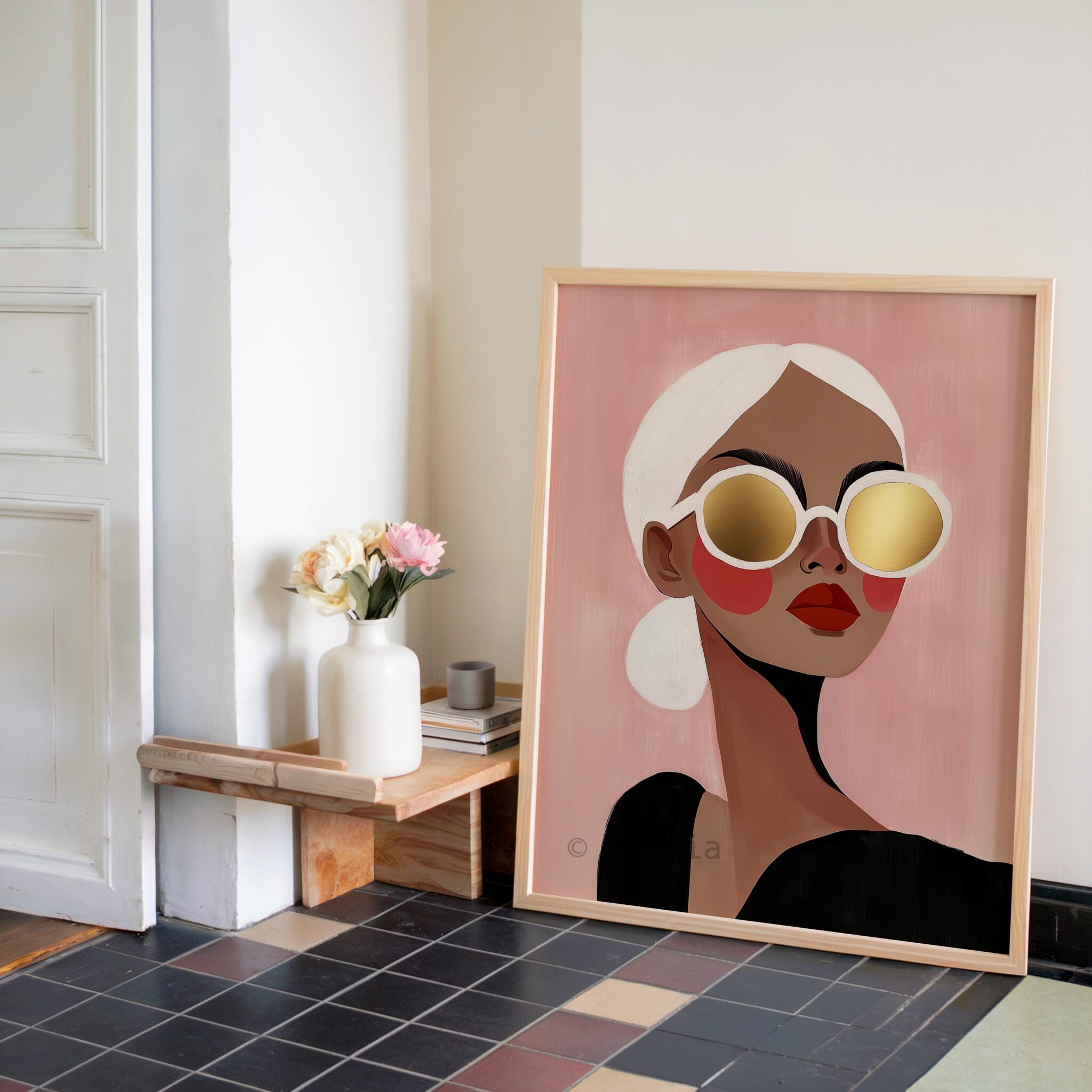 Fashion Illustration Print, Modern Woman Portrait Poster with Gold Sunglasses, Chic Editorial Wall Art for Bedroom or Dressing Room Decor - photo #9